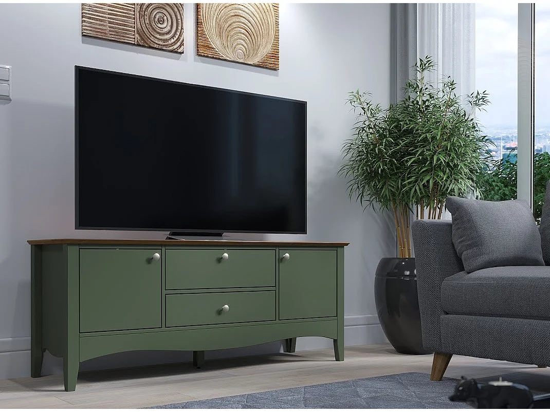 TV-meubel 3 deuren 1 lade groen en licht hout Elisa