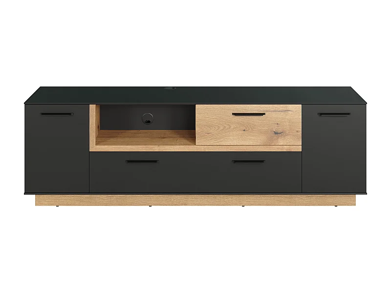 Synnax TV Tisch 2 Türen, 2 Klaptüren, 1 Ablage, 1 Schublade grau,Eiche dekor.