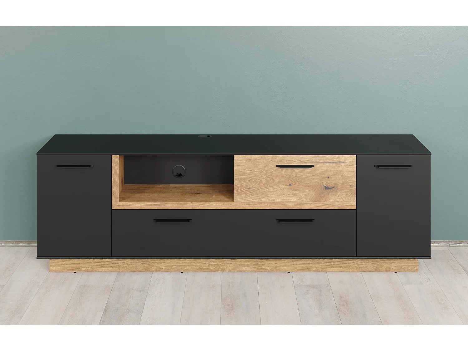 Meuble TV en gris et chêne Evoke Lunix 187cm