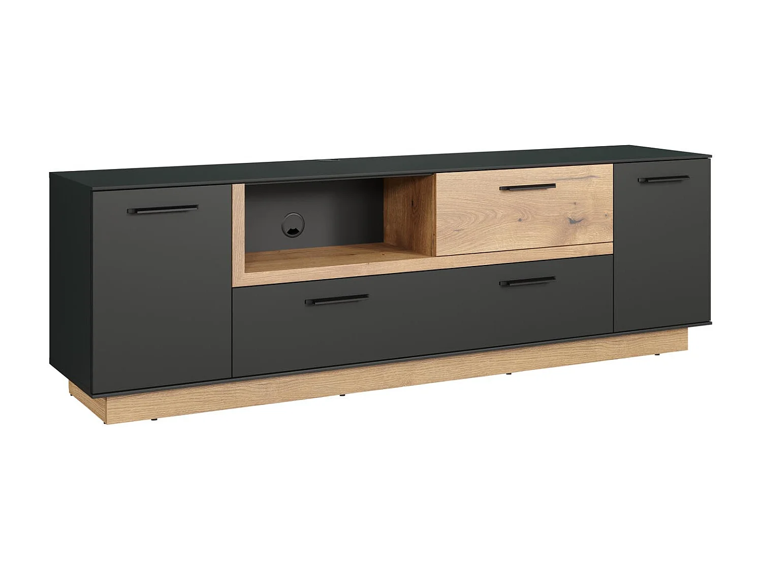Synnax table TV 2 portes, 2 Claquement de portes, 1 tablette, 1 tiroir gris,chêne décor.