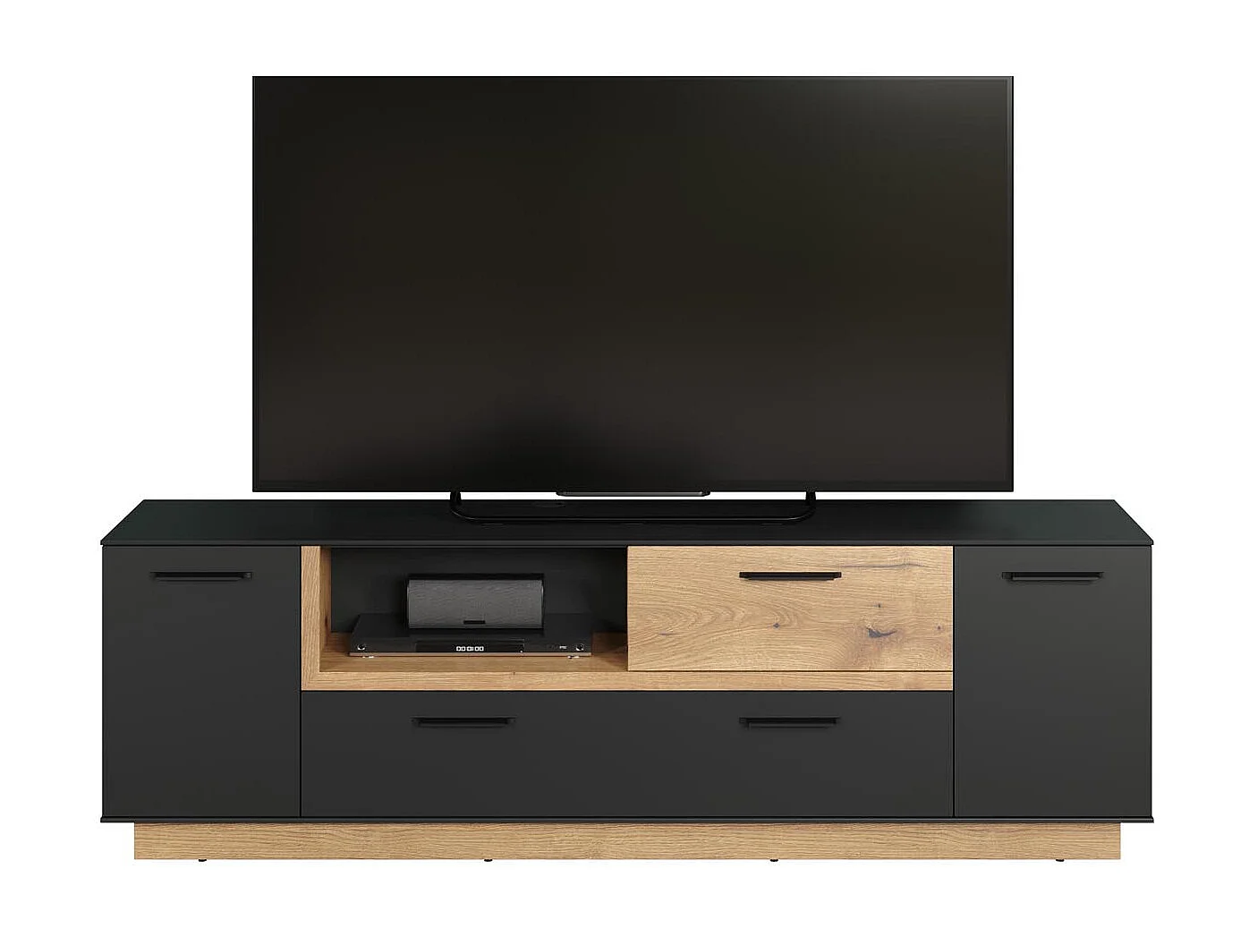 Synnax table TV 2 portes, 2 Claquement de portes, 1 tablette, 1 tiroir gris,chêne décor.