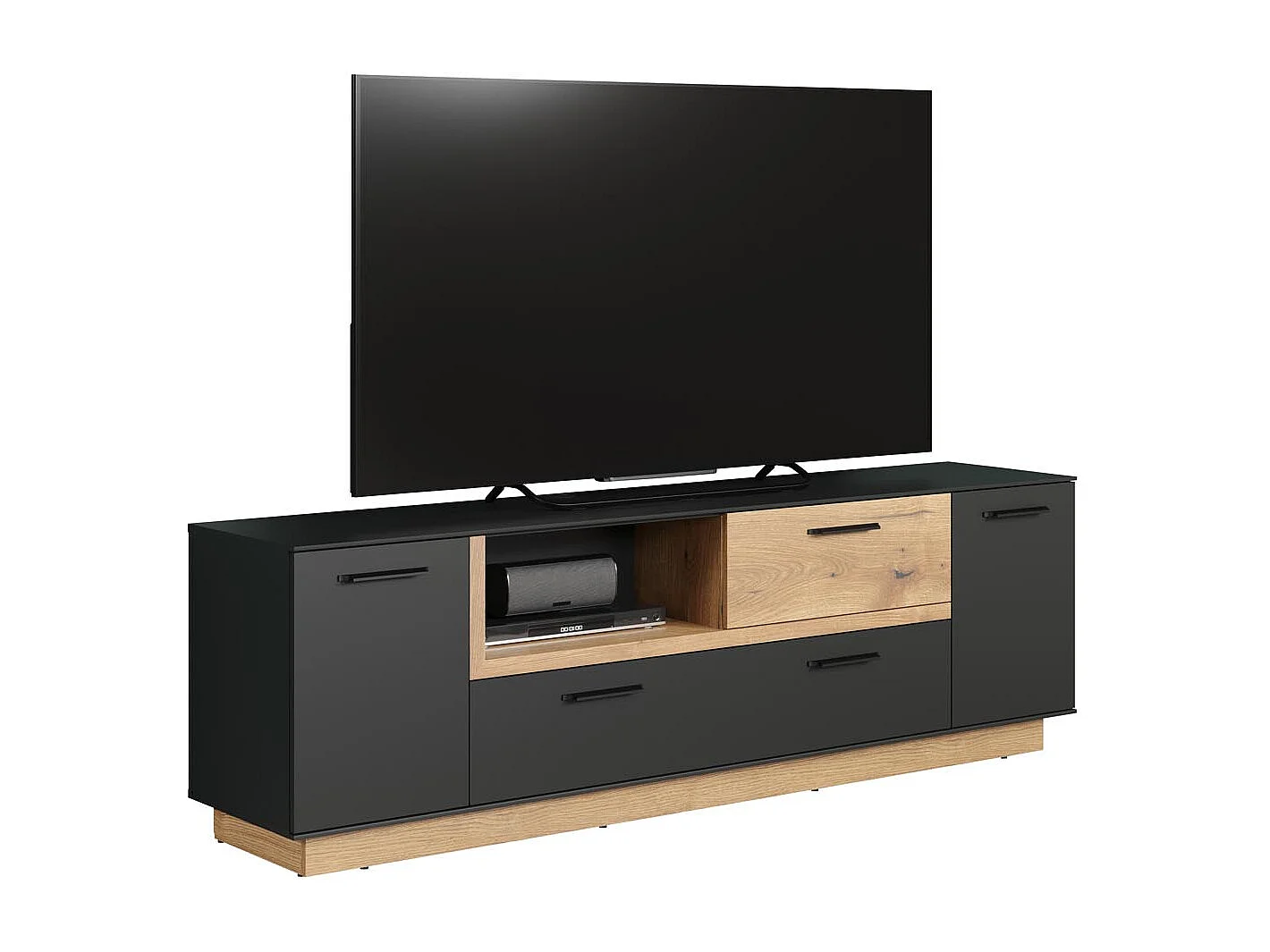 Synnax table TV 2 portes, 2 Claquement de portes, 1 tablette, 1 tiroir gris,chêne décor.