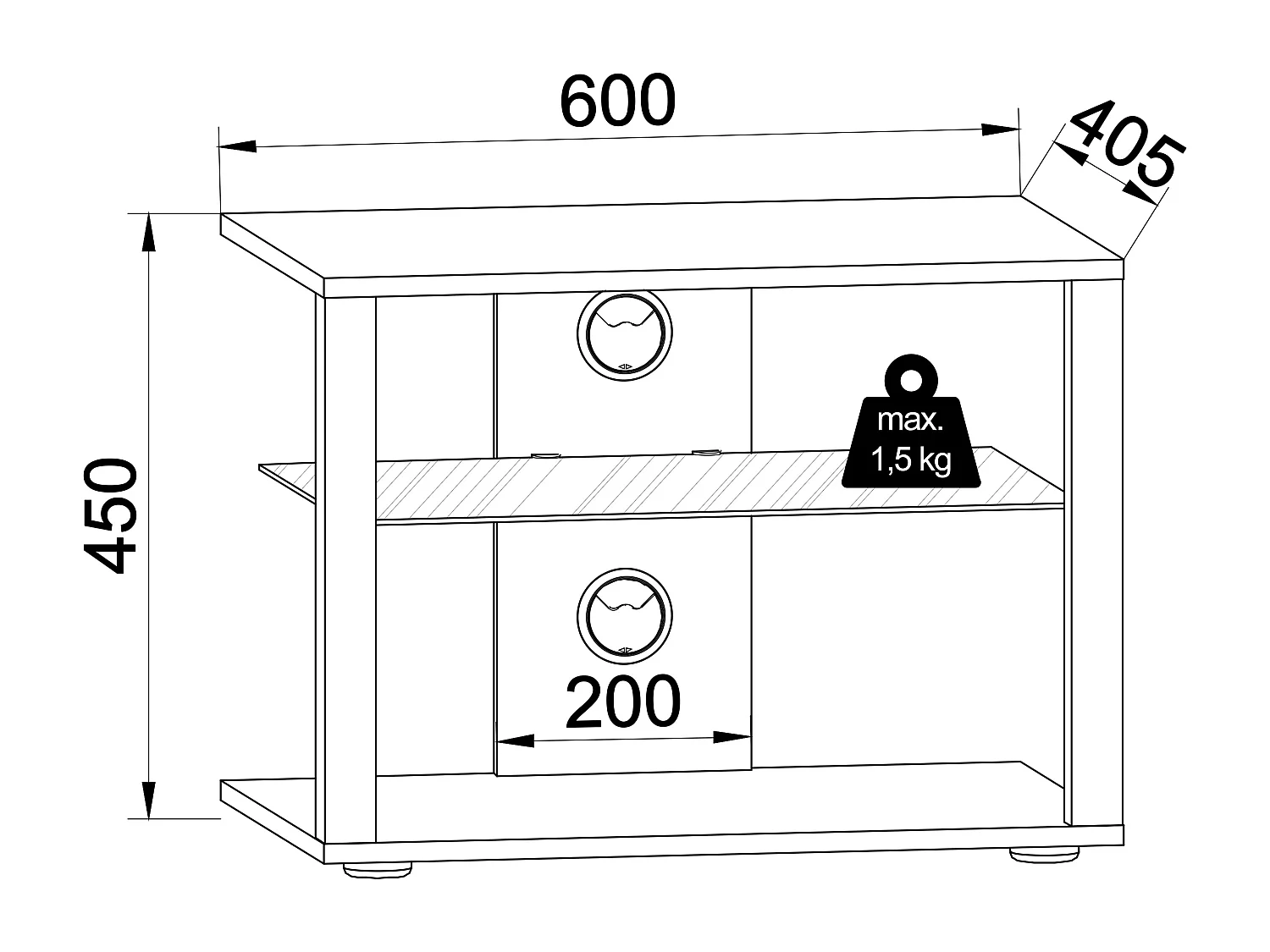 VCM bois TV Lowboard meuble TV Rack console meuble TV table phono verre Folas M (noir)