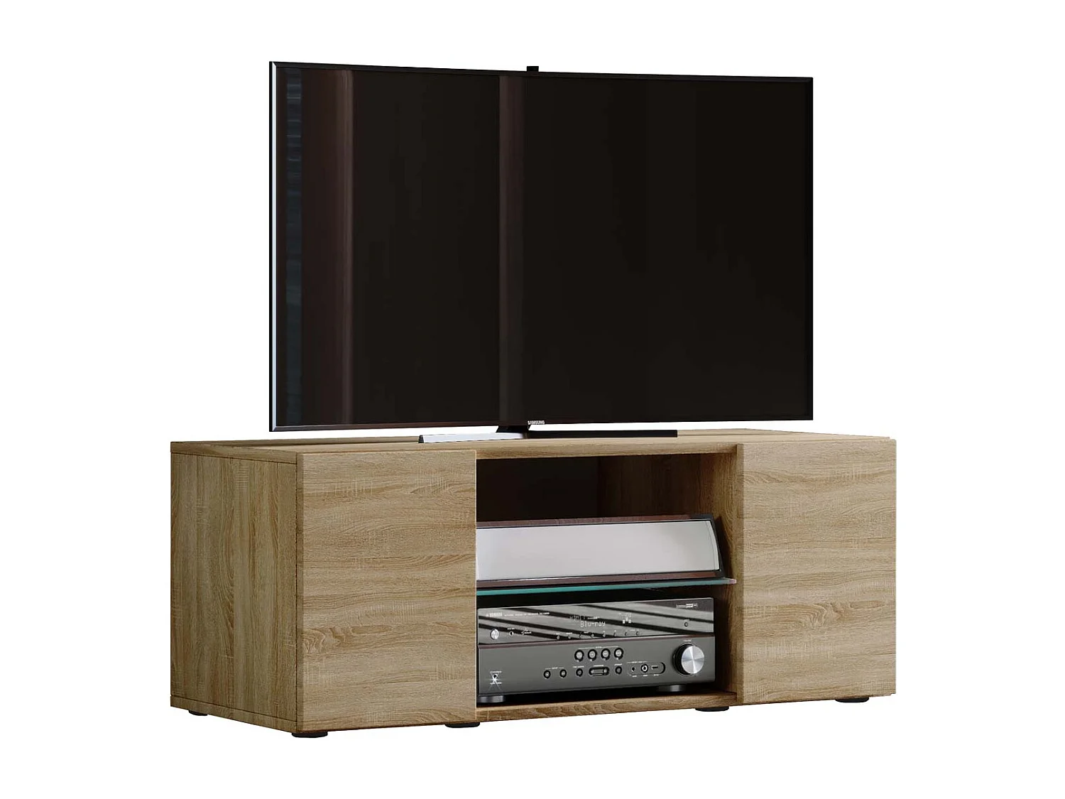 Lowina95 table TV 2 portes 2 tiroirs chêne décor.