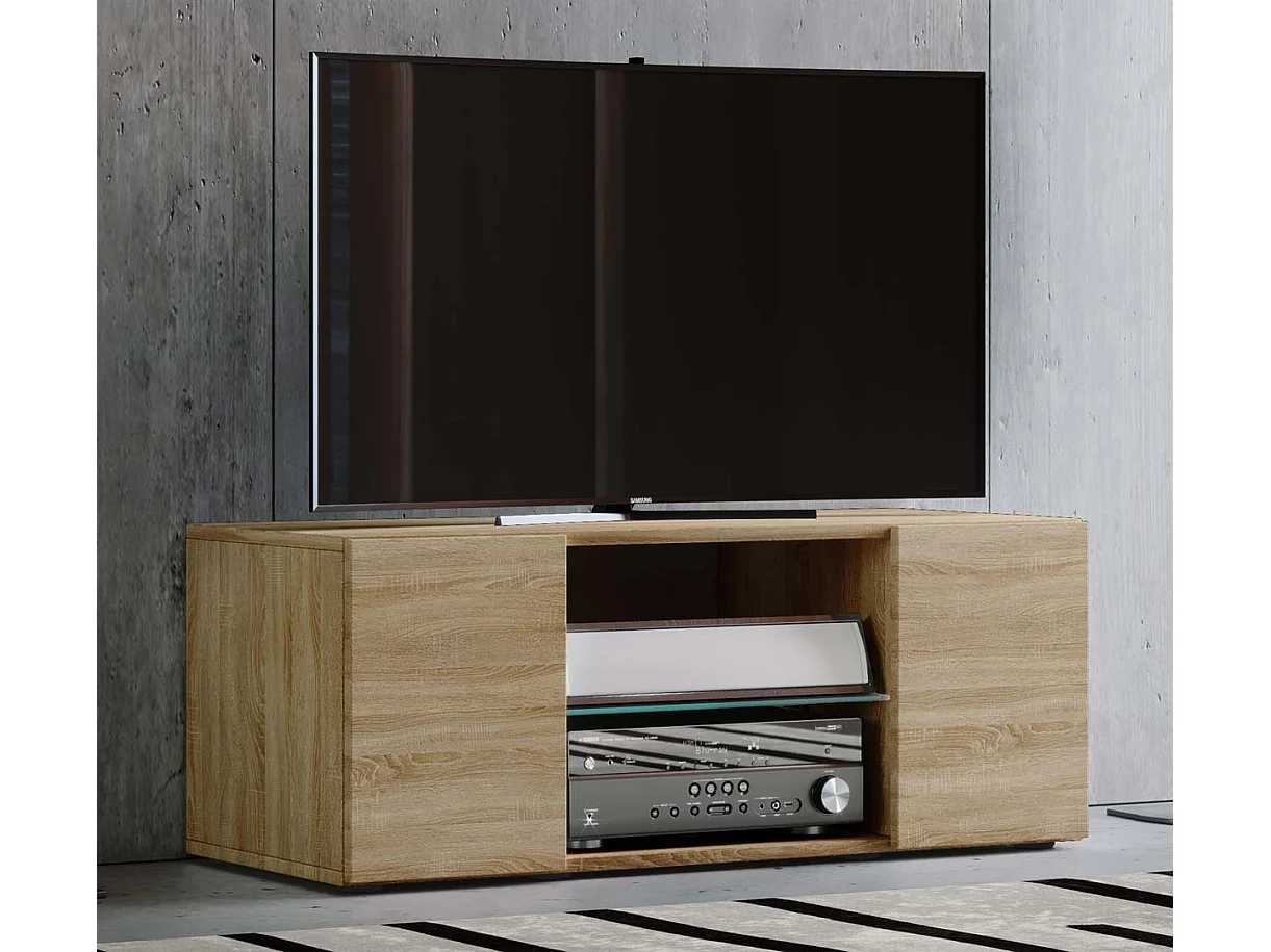 Lowina95 table TV 2 portes 2 tiroirs chêne décor.