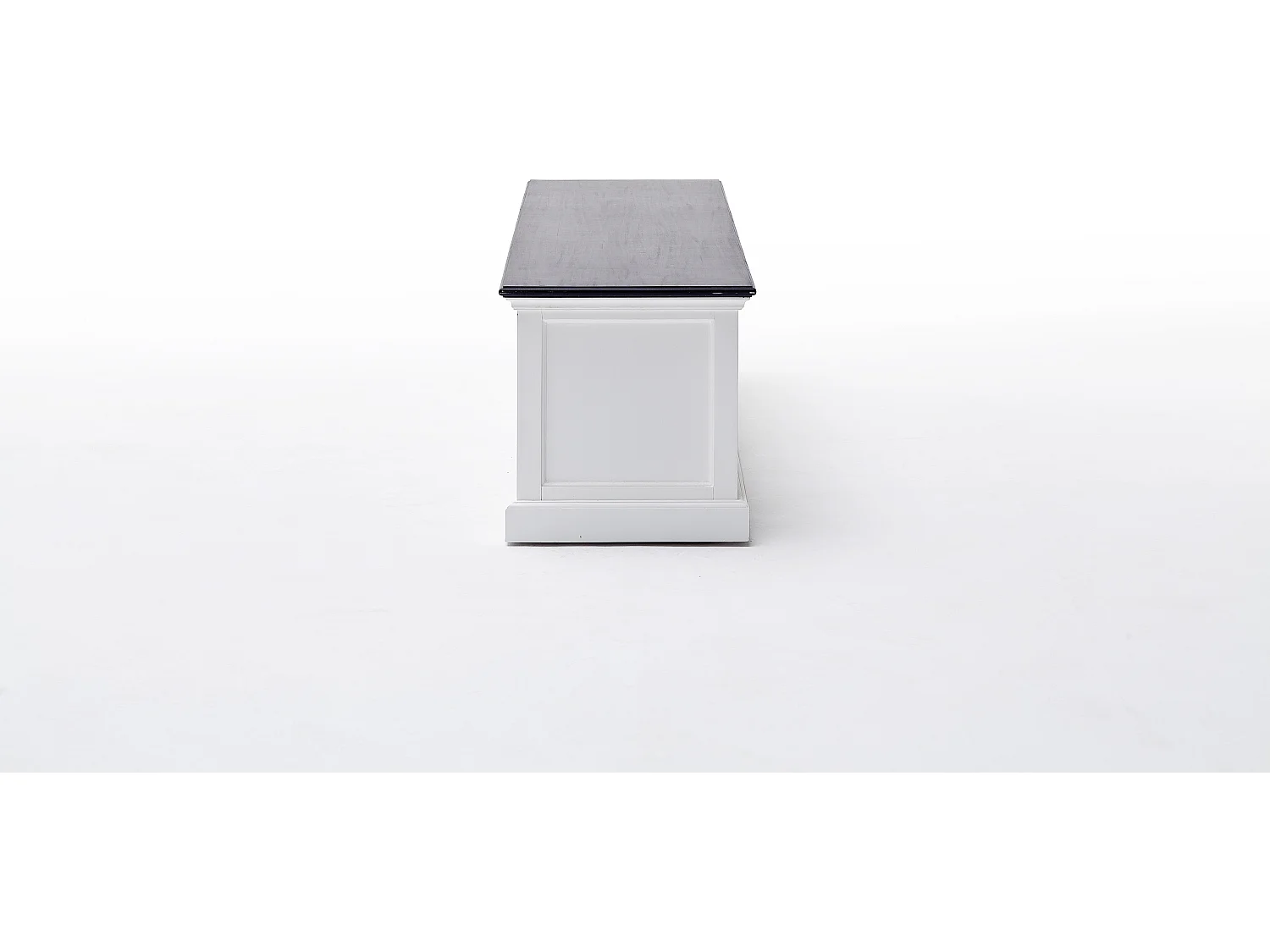 HalifaxContrast tv-meubel met 2 lades en 1 plank, in wit met zwarte bovenkant.