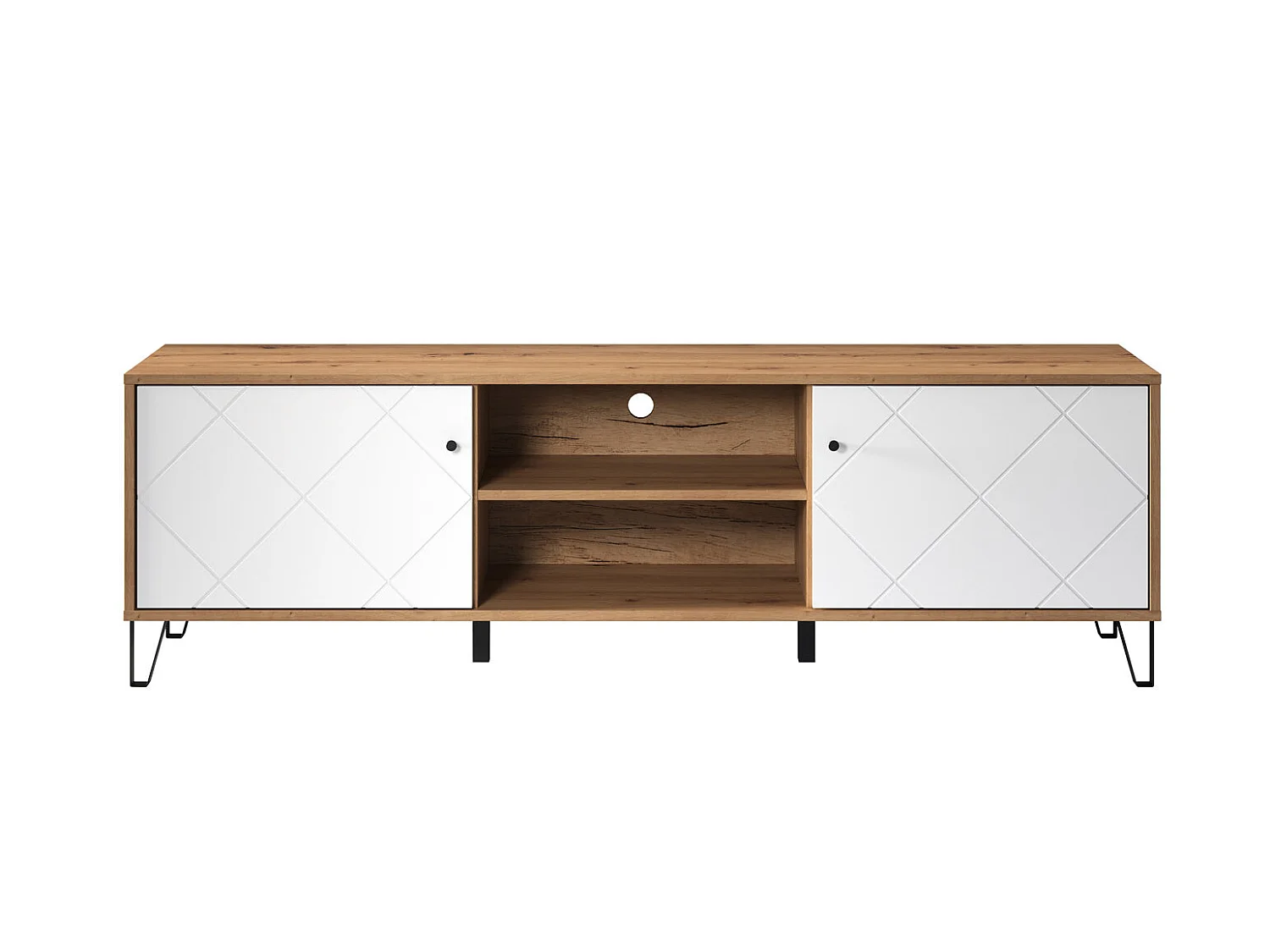 Touch TV-meubel 2 deuren, 2 open vakken eiken decor, wit mat.