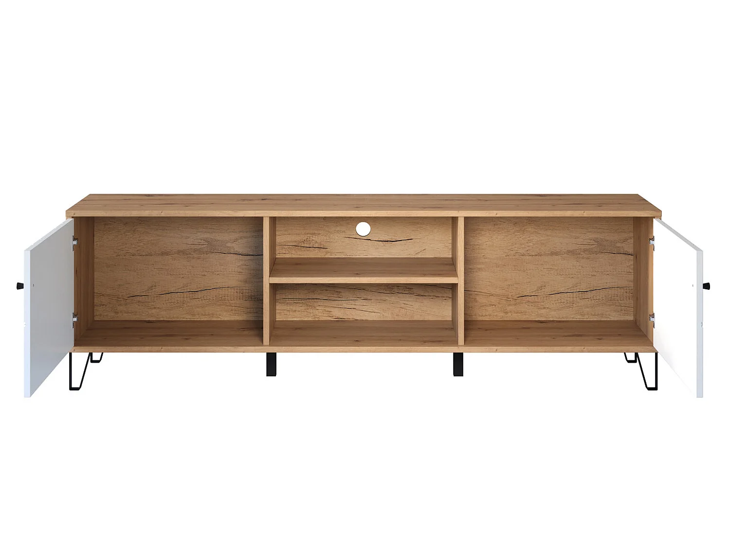 Touch TV-meubel 2 deuren, 2 open vakken eiken decor, wit mat.