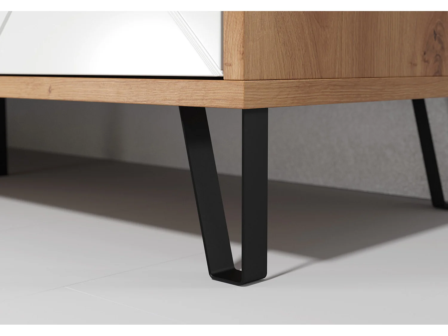 Touch TV-meubel 2 deuren, 2 open vakken eiken decor, wit mat.