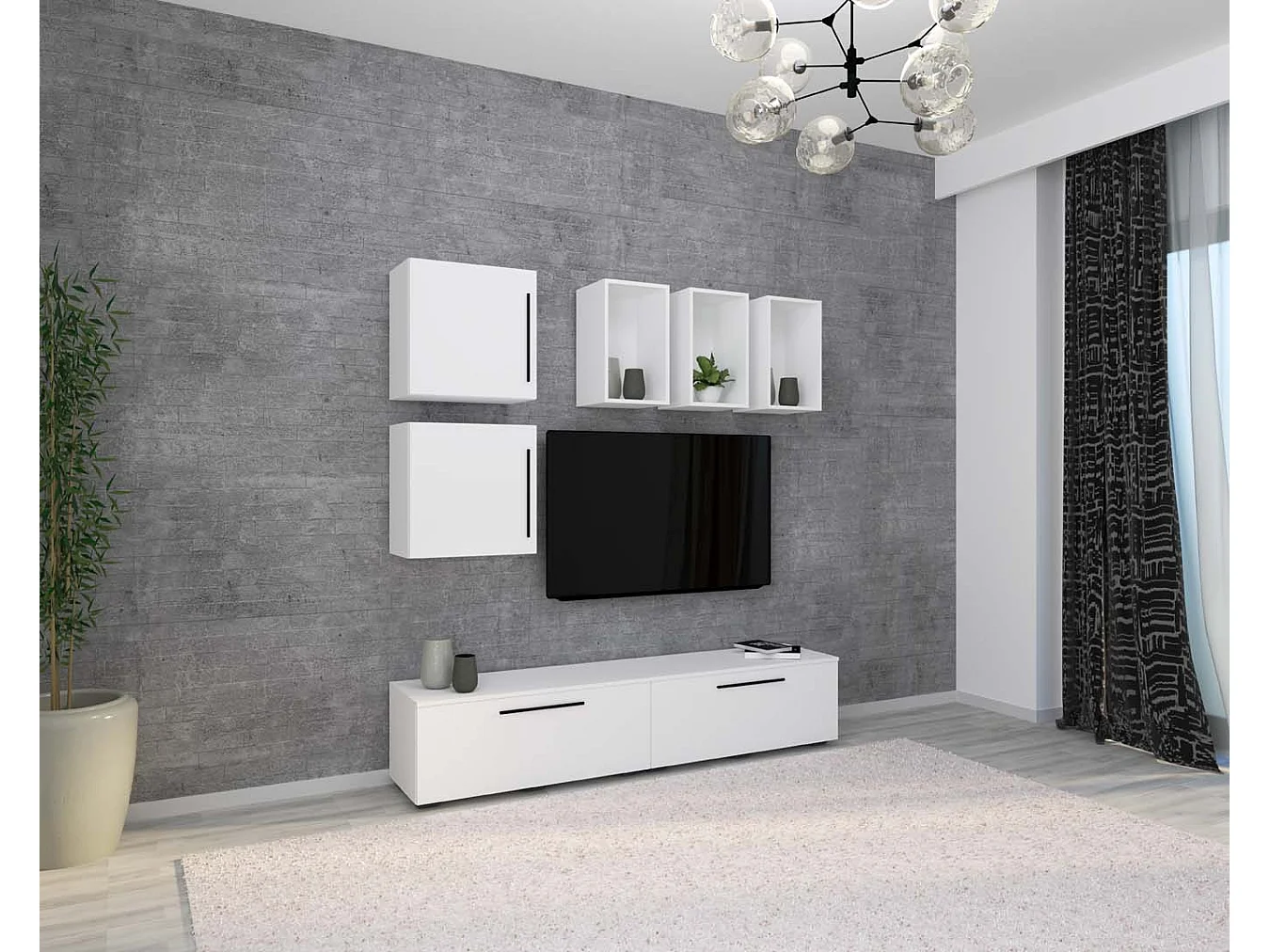 TV Furniture Arila White H. 200 x W. 190 x D. 40 cm