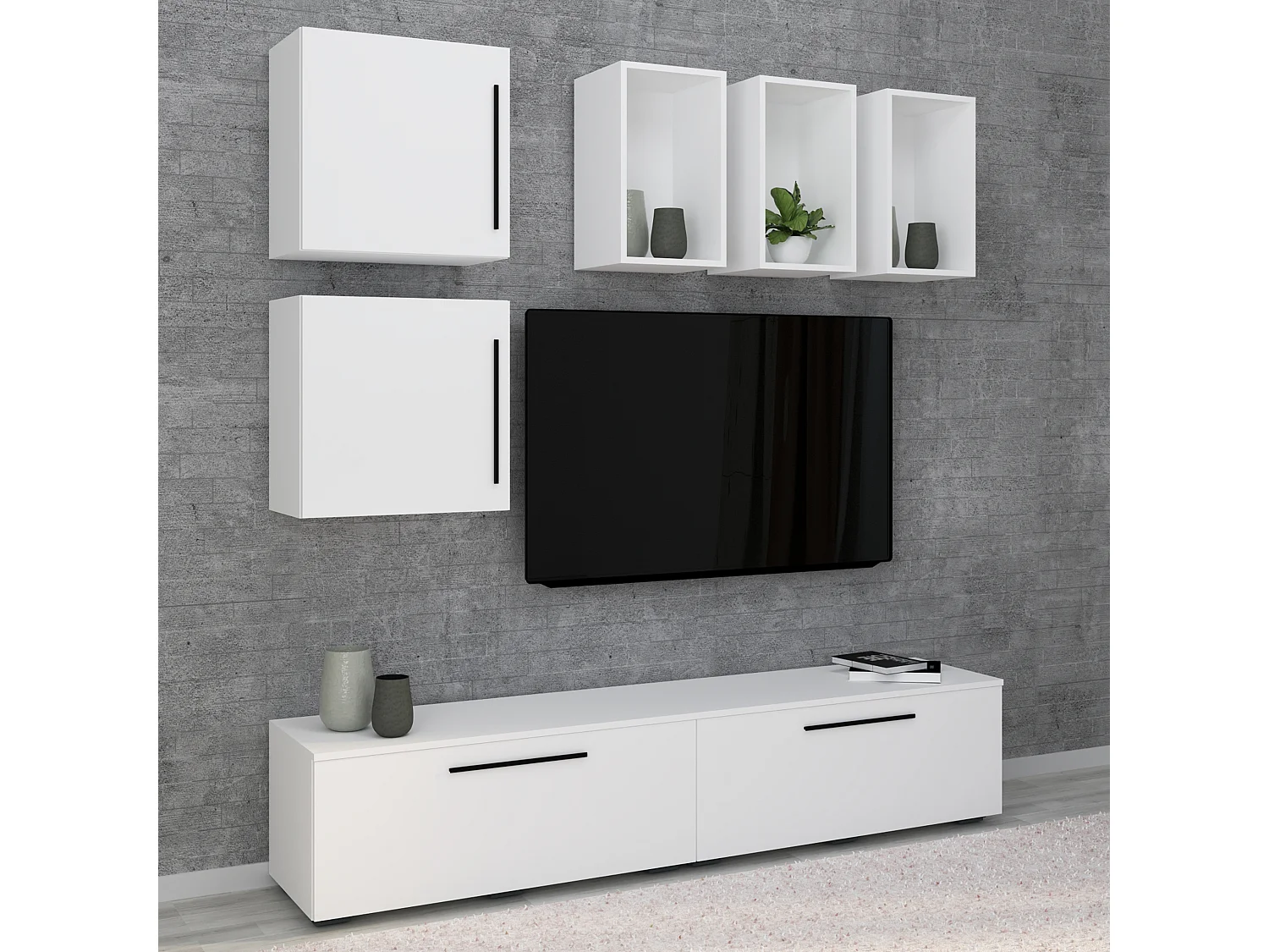 TV Furniture Arila White H. 200 x W. 190 x D. 40 cm