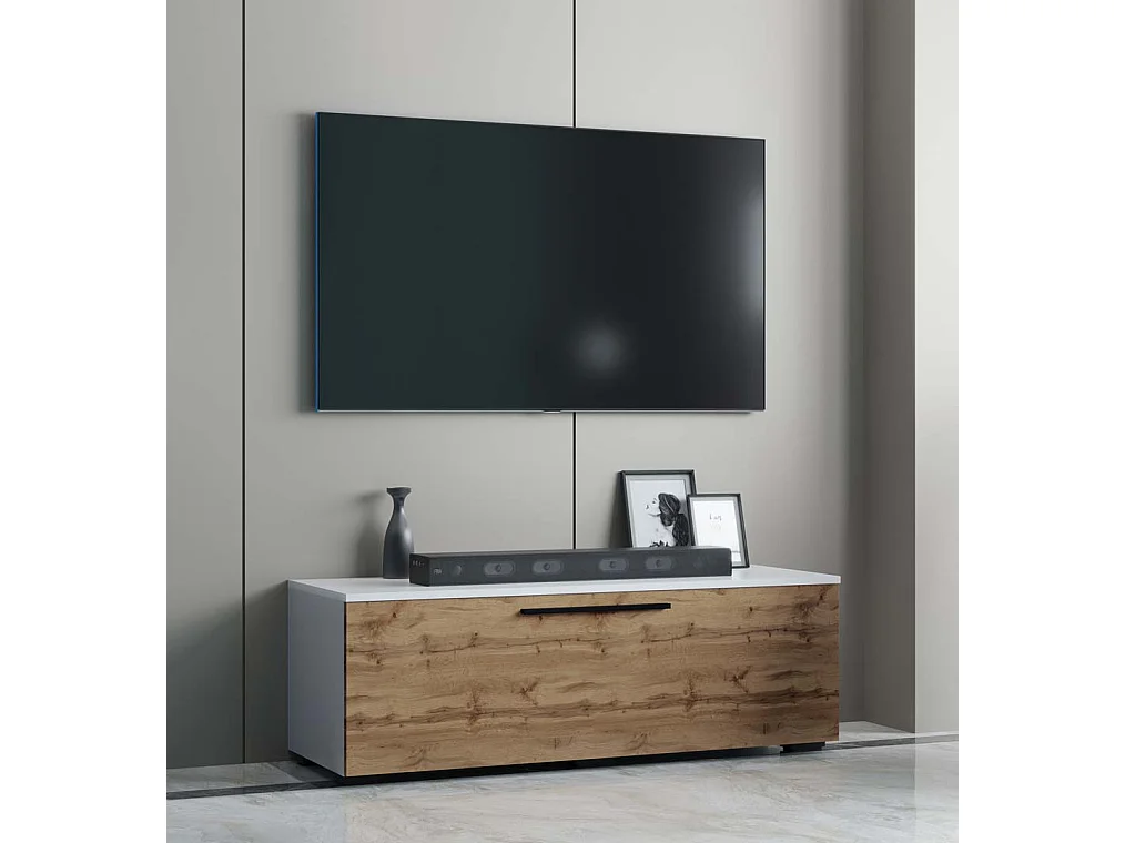 TV Furniture Arila White / Honey oak H. 39 x W. 115 x D. 40 cm