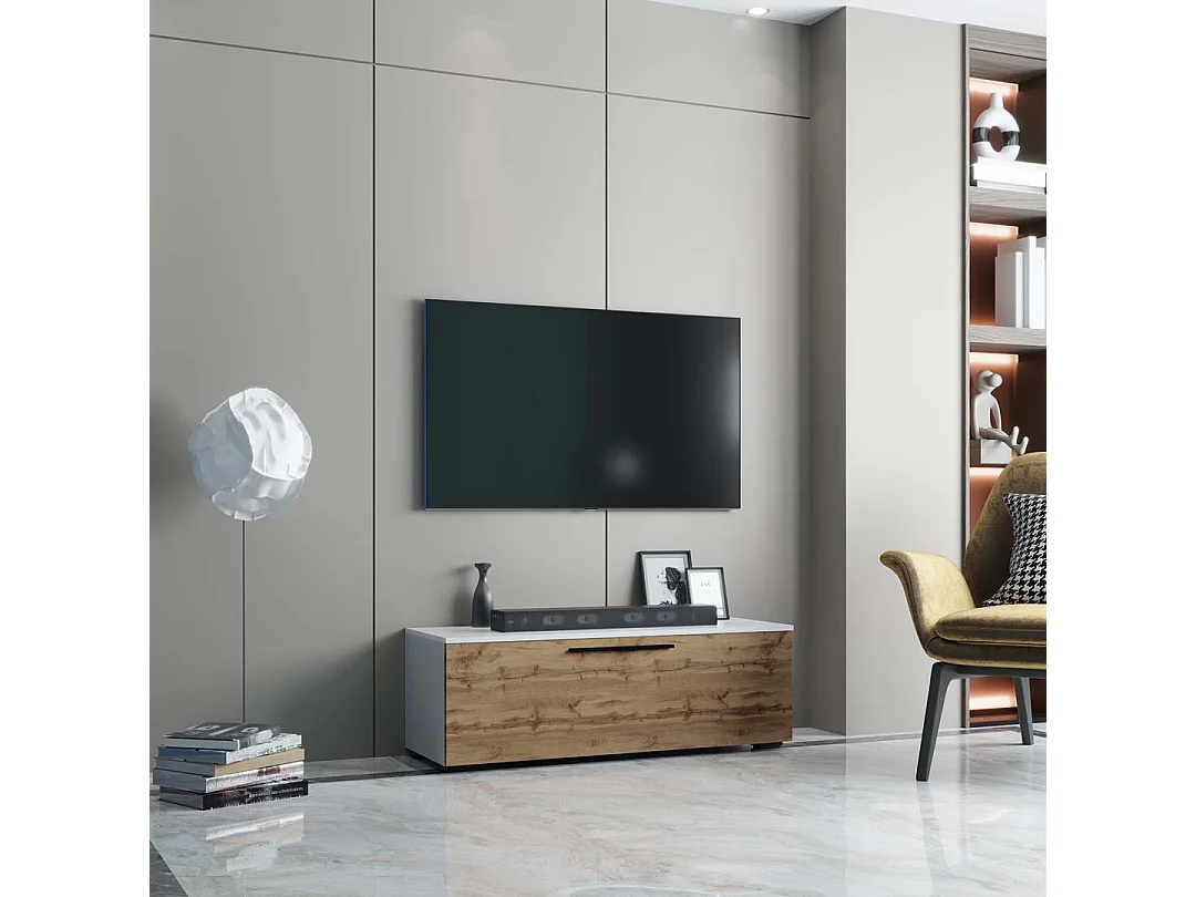 TV Furniture Arila White / Honey oak H. 39 x W. 115 x D. 40 cm
