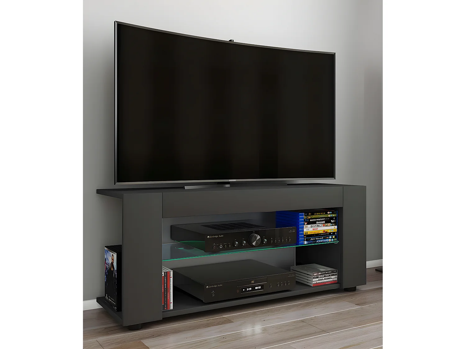 PlexaloXL table TV 2 tablettes anthracite.