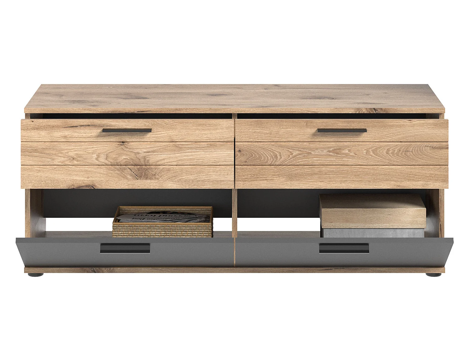 Mason table tV 2 portes, 2 tiroirs chêne décor.
