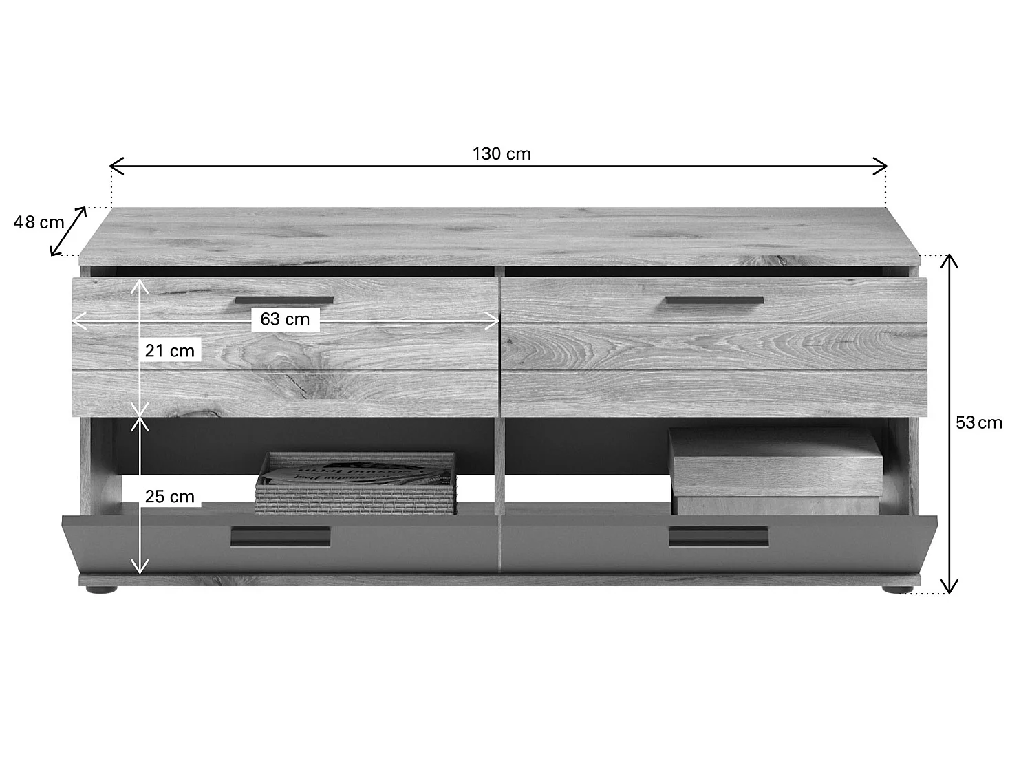 Mason table tV 2 portes, 2 tiroirs chêne décor.