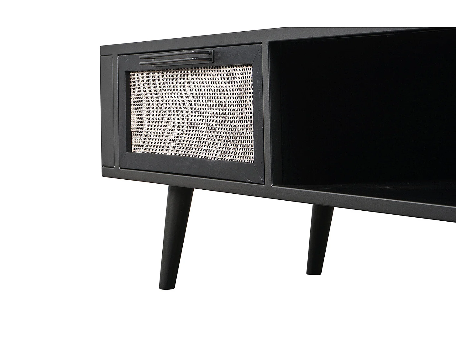 NordicMindiRattan TV-meubel met 1 legplank en 2 laden, zwart.