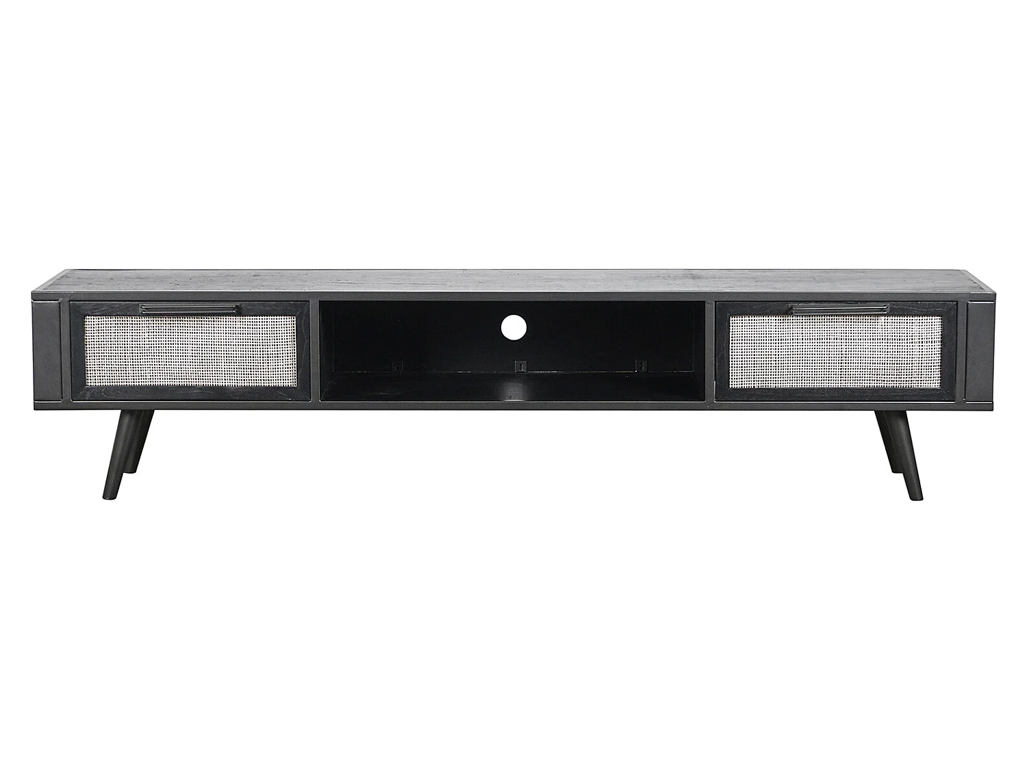 NordicMindiRattan TV-meubel met 1 legplank en 2 laden, zwart.