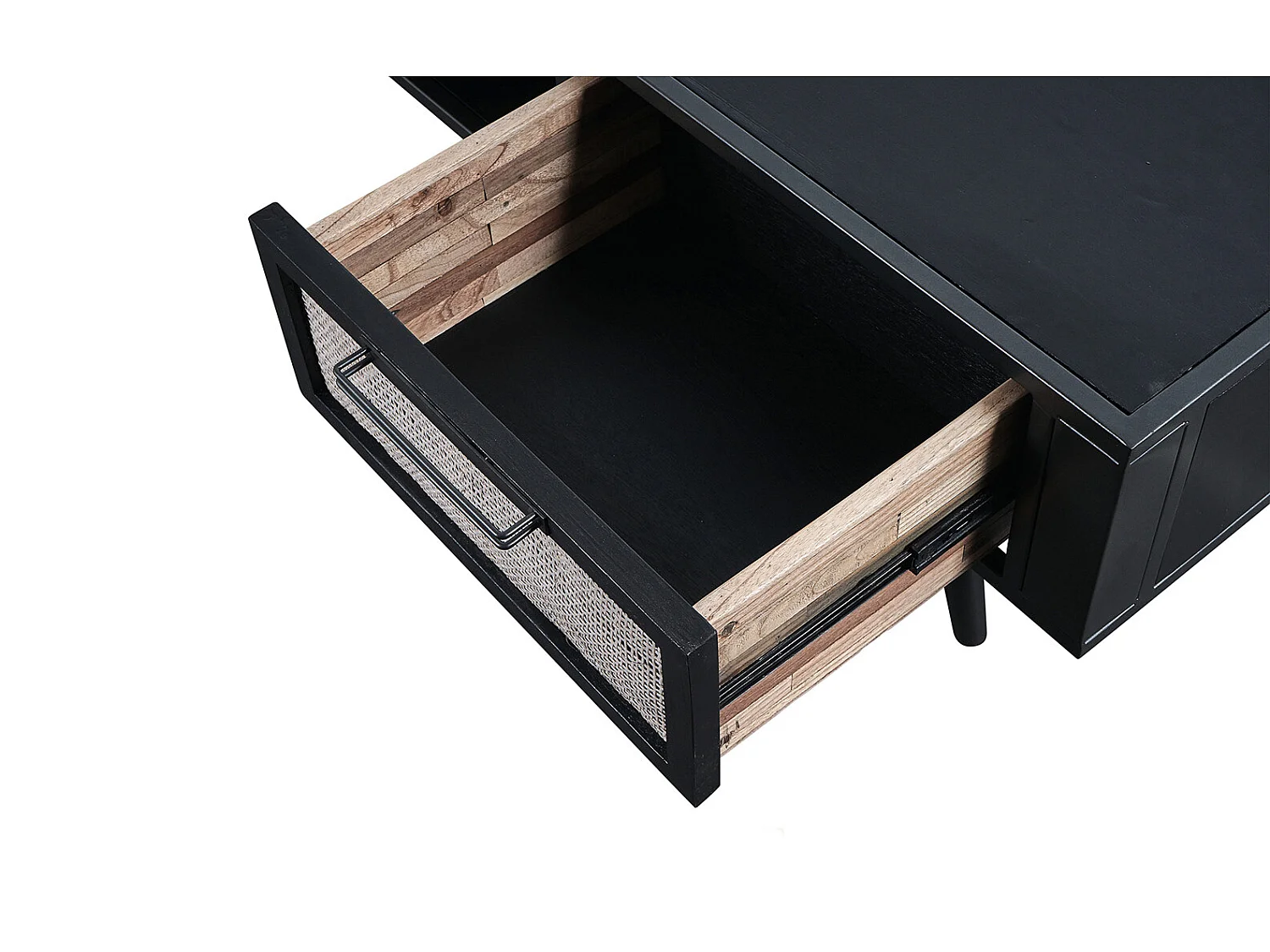 NordicMindiRattan TV-meubel met 1 legplank en 2 laden, zwart.