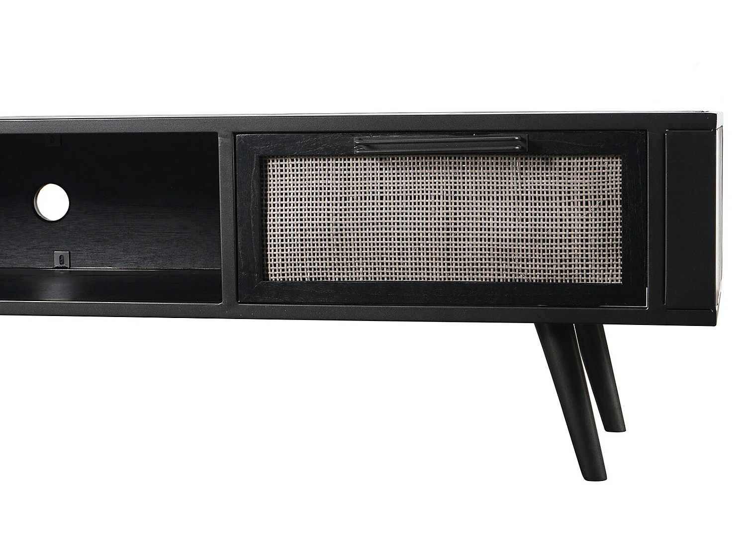 NordicMindiRattan TV-meubel met 1 legplank en 2 laden, zwart.