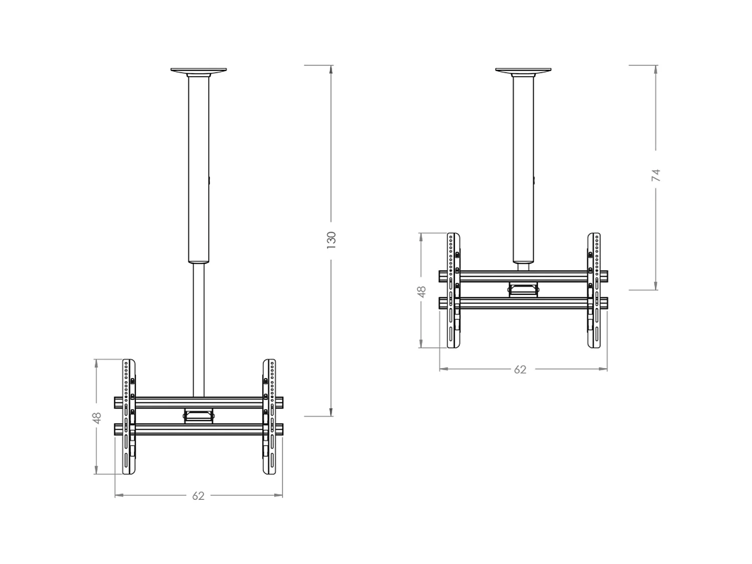 TV ceiling mount CM Silver H. 94 x W. 62 x D. 10 cm