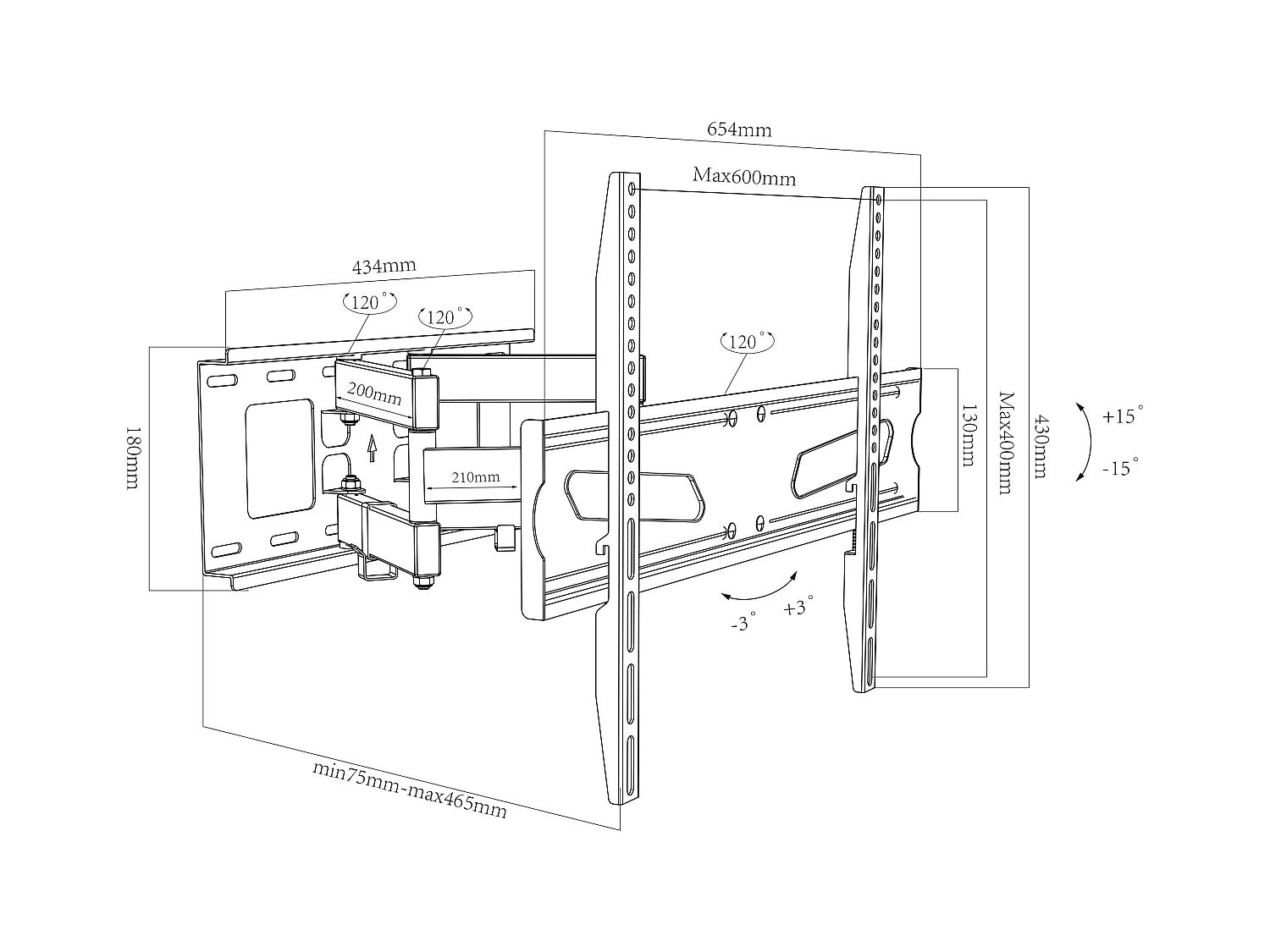 TV wall mount B-NS600 Black H. 43 x W. 65 x D. 8 cm