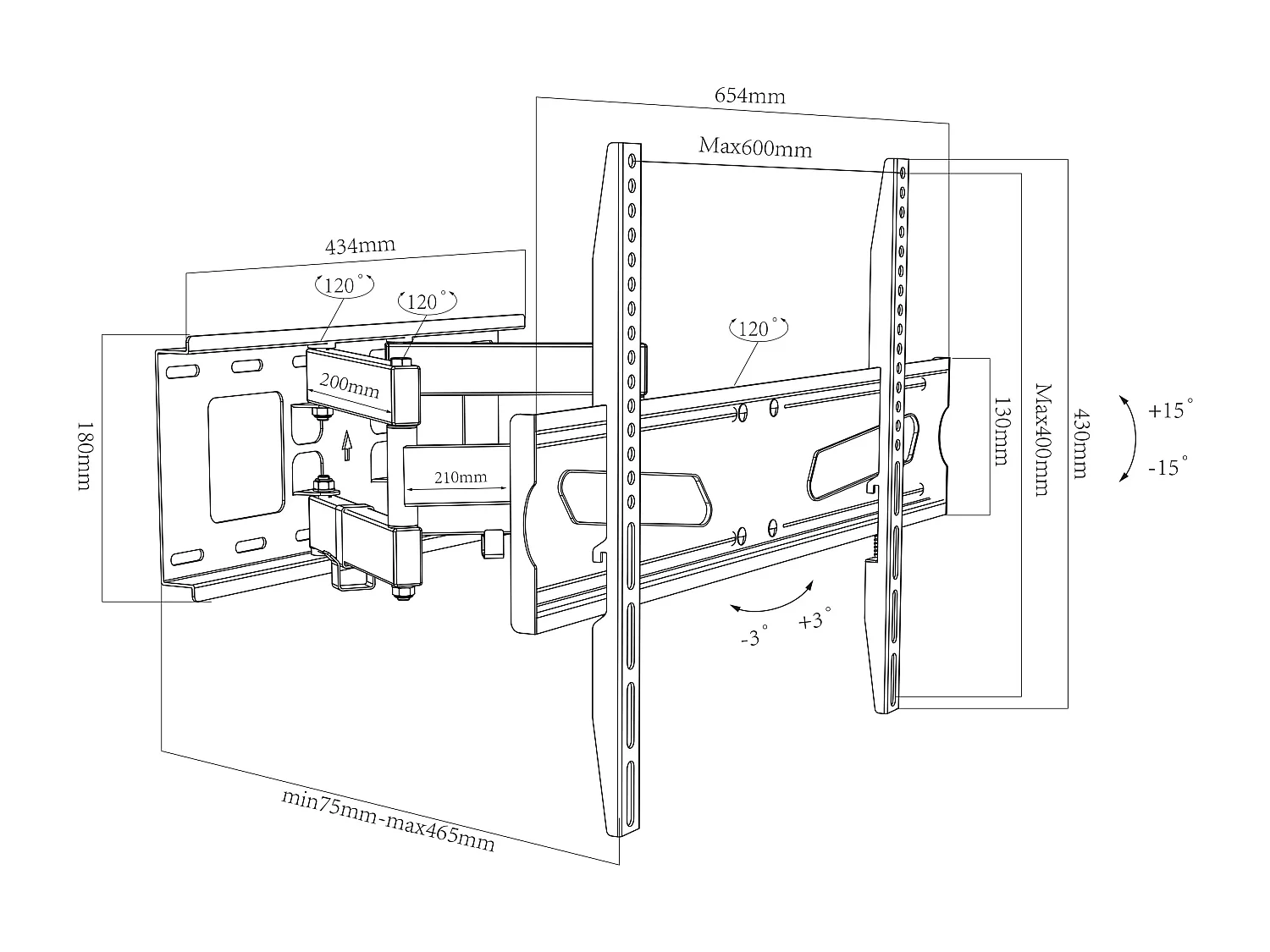 TV wall mount B-NS600 Black H. 43 x W. 65 x D. 8 cm