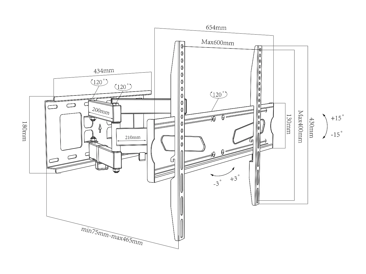 TV wall mount B-NS600 Black H. 43 x W. 65 x D. 8 cm