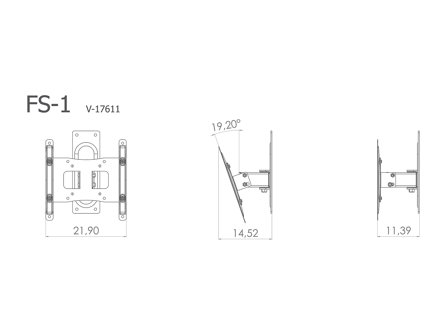 TV wall mount B-FS1 Silver H. 24 x W. 22 x D. 10 cm