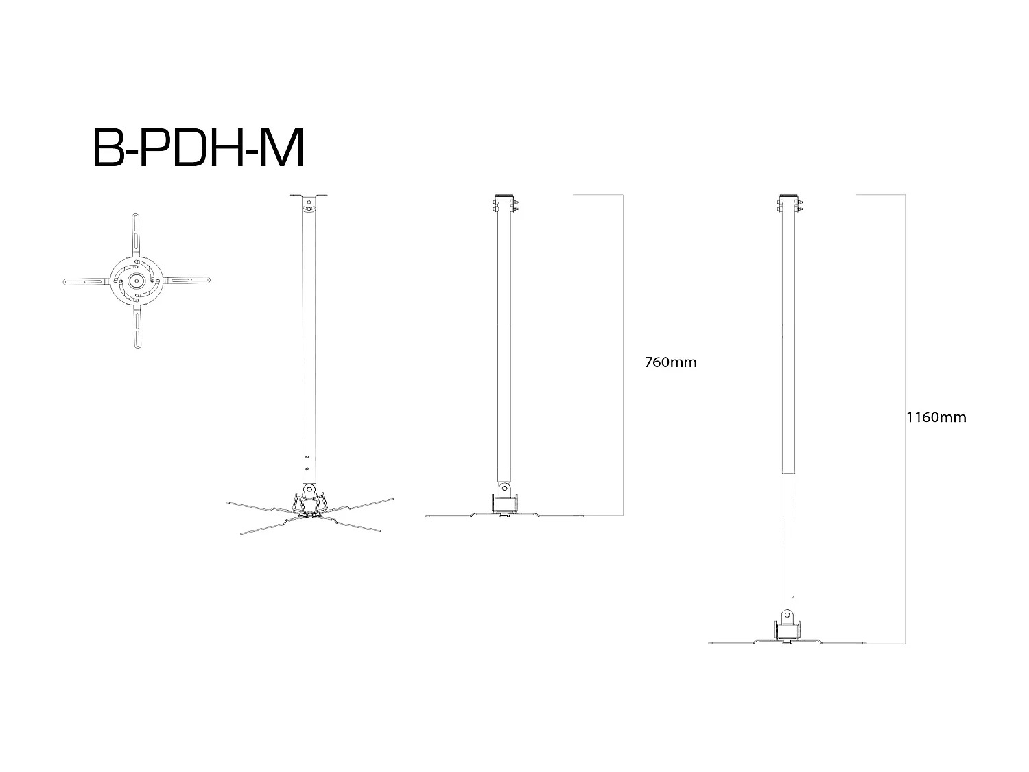 Projekt Beamer Deckenhalterung B-PDH 76-116 cm