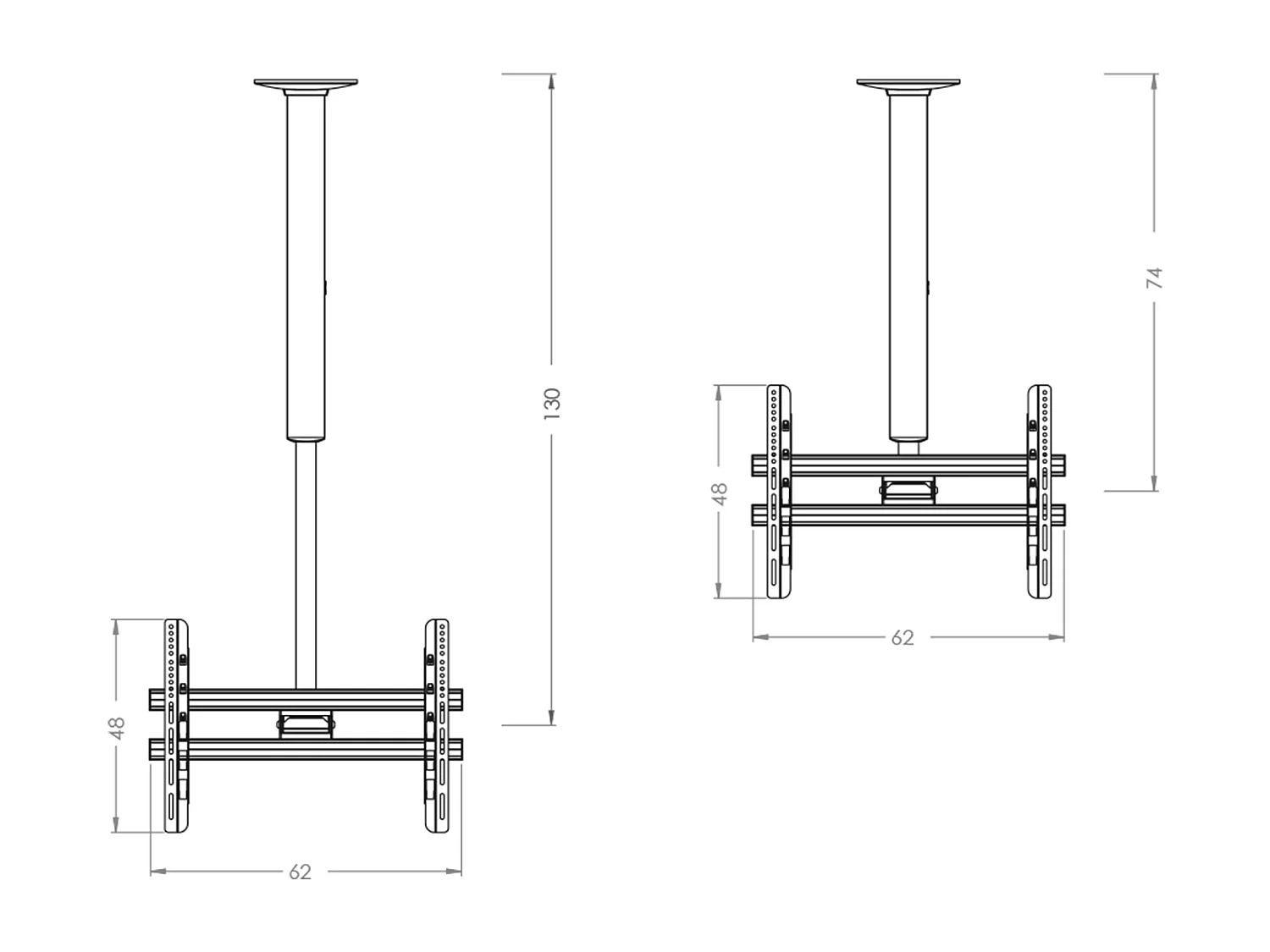 TV ceiling mount CM Silver H. 94 x W. 62 x D. 12 cm