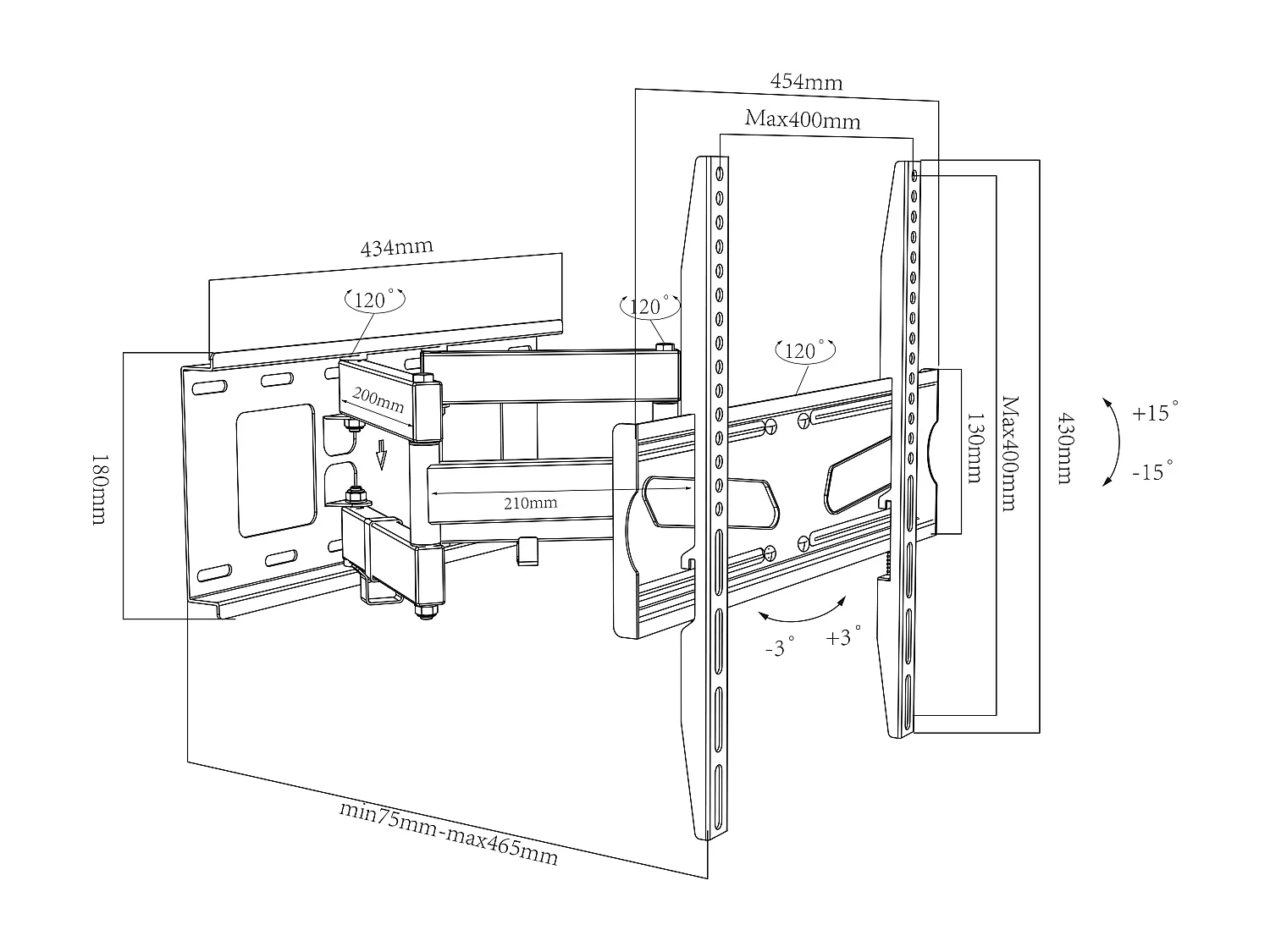 TV wall mount B-NS400 Black H. 43 x W. 45 x D. 8 cm