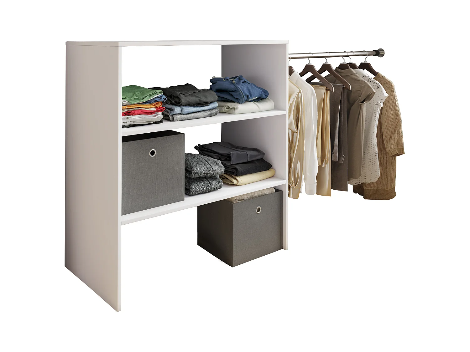 VCM bois Armoire ouverte dressing penderie penthouse étagère Dacho ll (blanc)