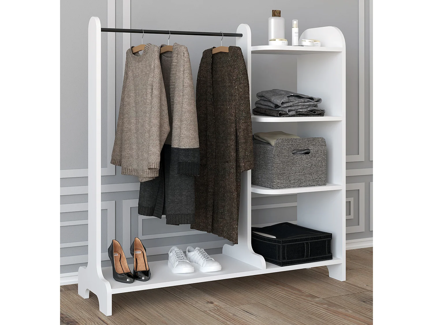 Guarda-roupa de madeira VCM | closet aberto |walk-in | roupeiro | dimensões aprox. L. 106 x A. 110 x P. 35 cm - Lempu A. 110 cm (Branco)