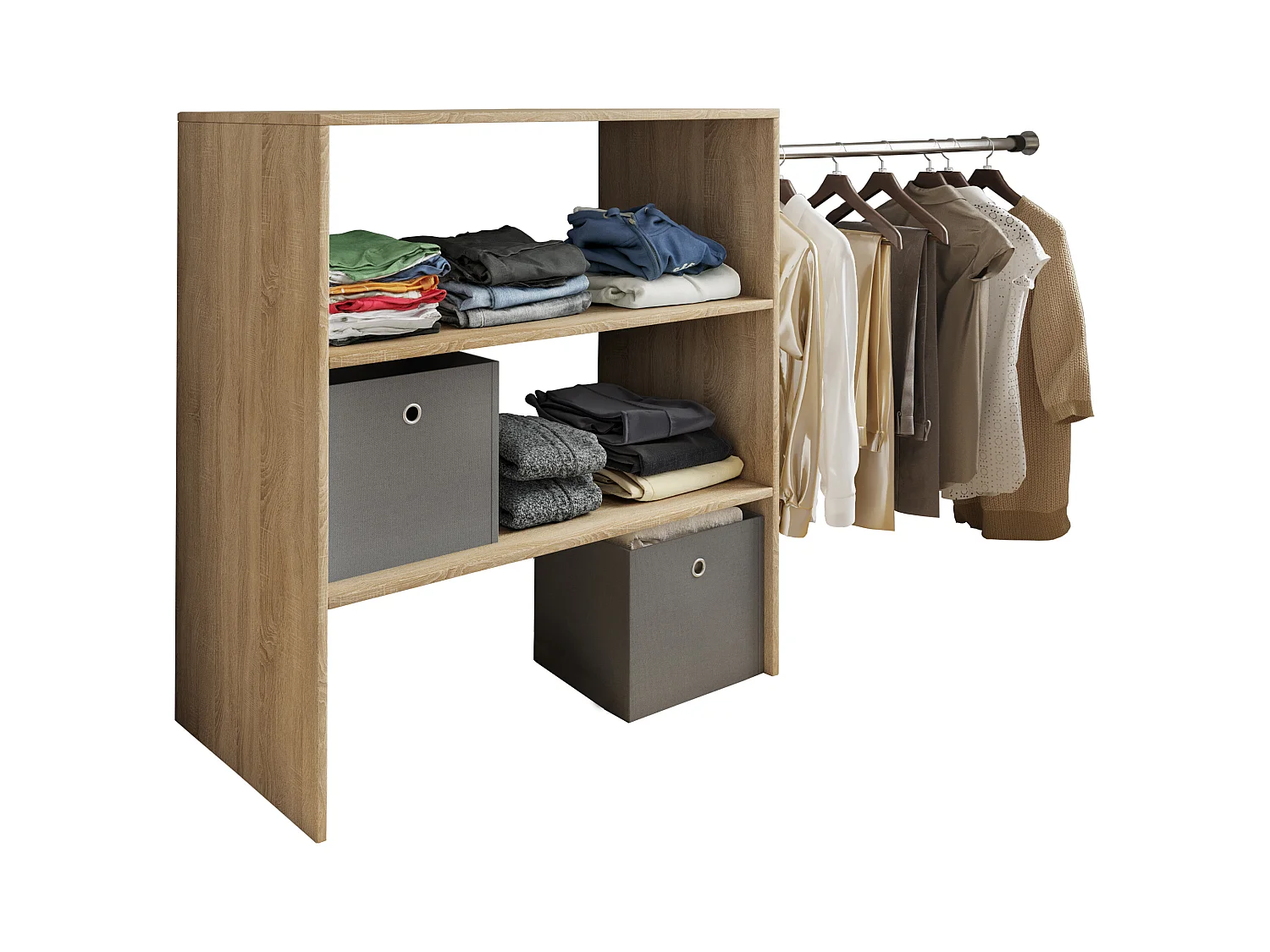 VCM Bois Armoire ouverte dressing penderie pentes de toit étagère Dacho ll (Chêne Sonoma)