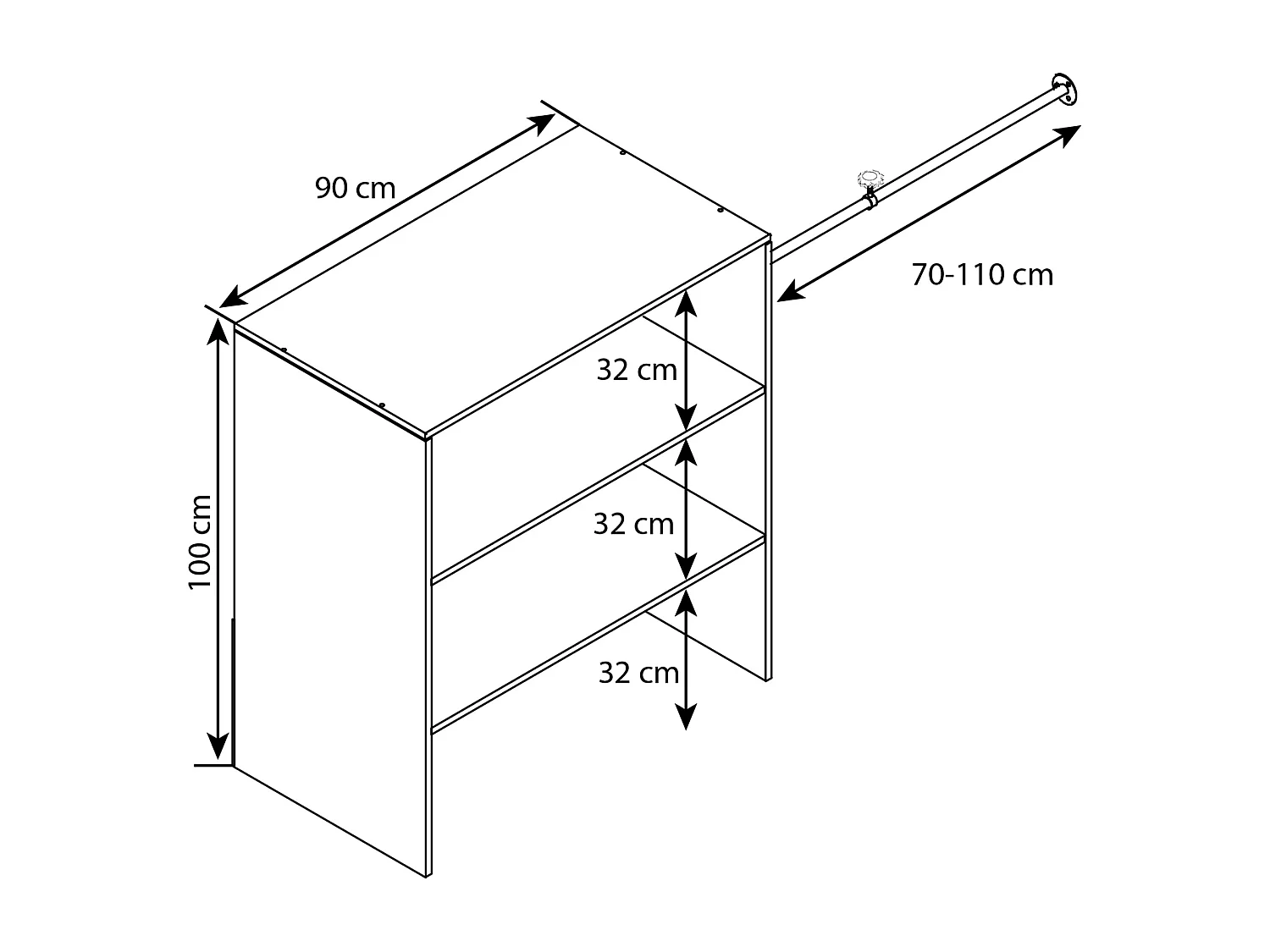 VCM Bois Armoire ouverte dressing penderie pentes de toit étagère Dacho ll (Chêne Sonoma)