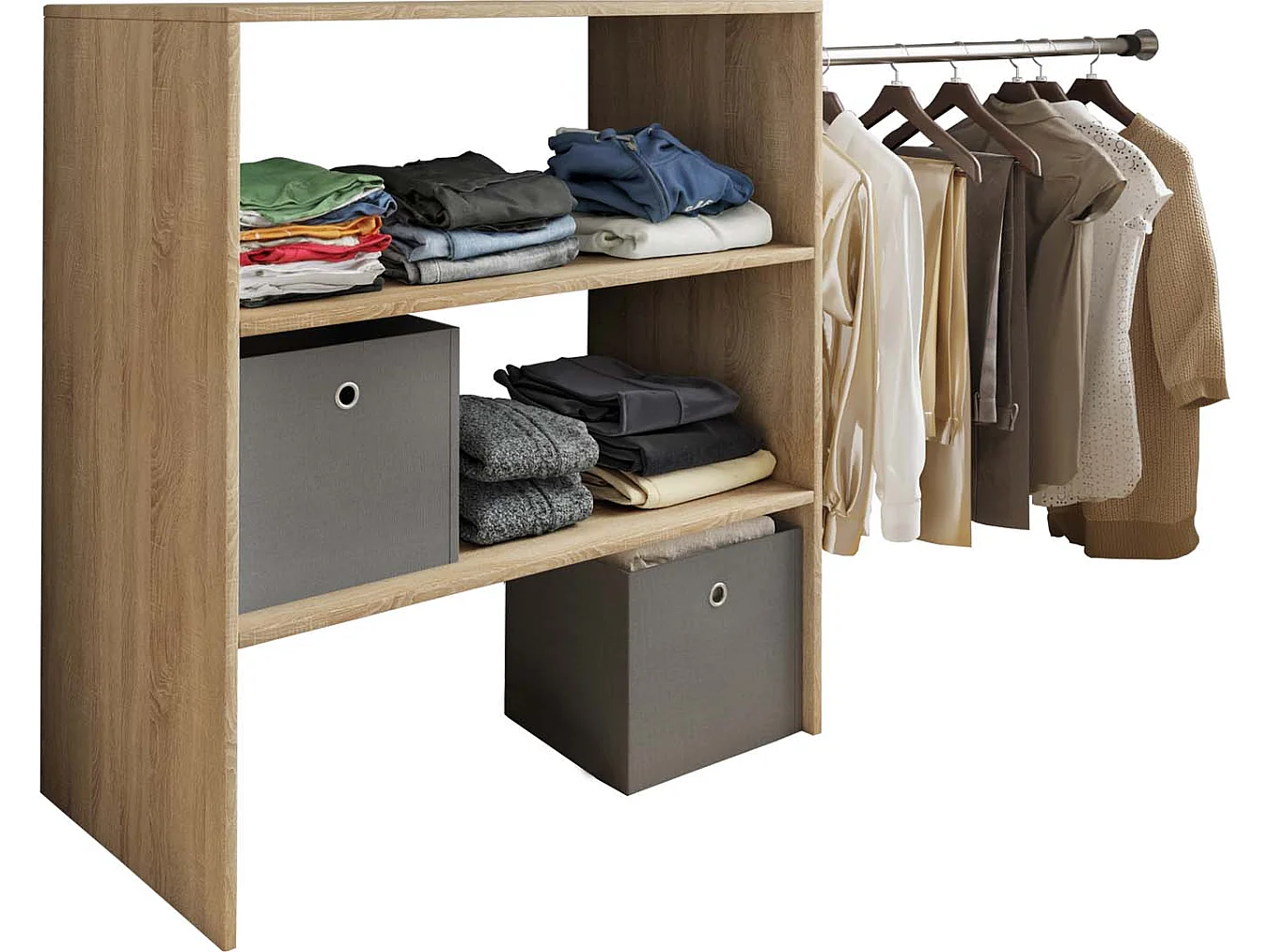 Dacho1 armoire de rangement étagère avec 1 x barre de suspension 3 tablettes chêne décor.