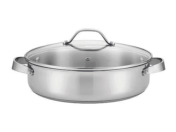 Sauteuse 2 anses Cicla avec couvercle en verre 28 cm en acier inoxydable recyclé