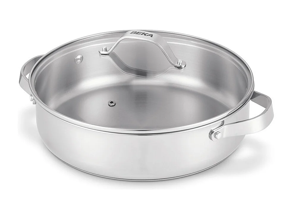 Sauteuse 2 anses Cicla avec couvercle en verre 28 cm en acier inoxydable recyclé