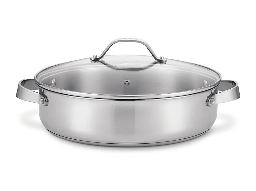 Sauteuse 2 anses Cicla avec couvercle en verre 28 cm en acier inoxydable recyclé