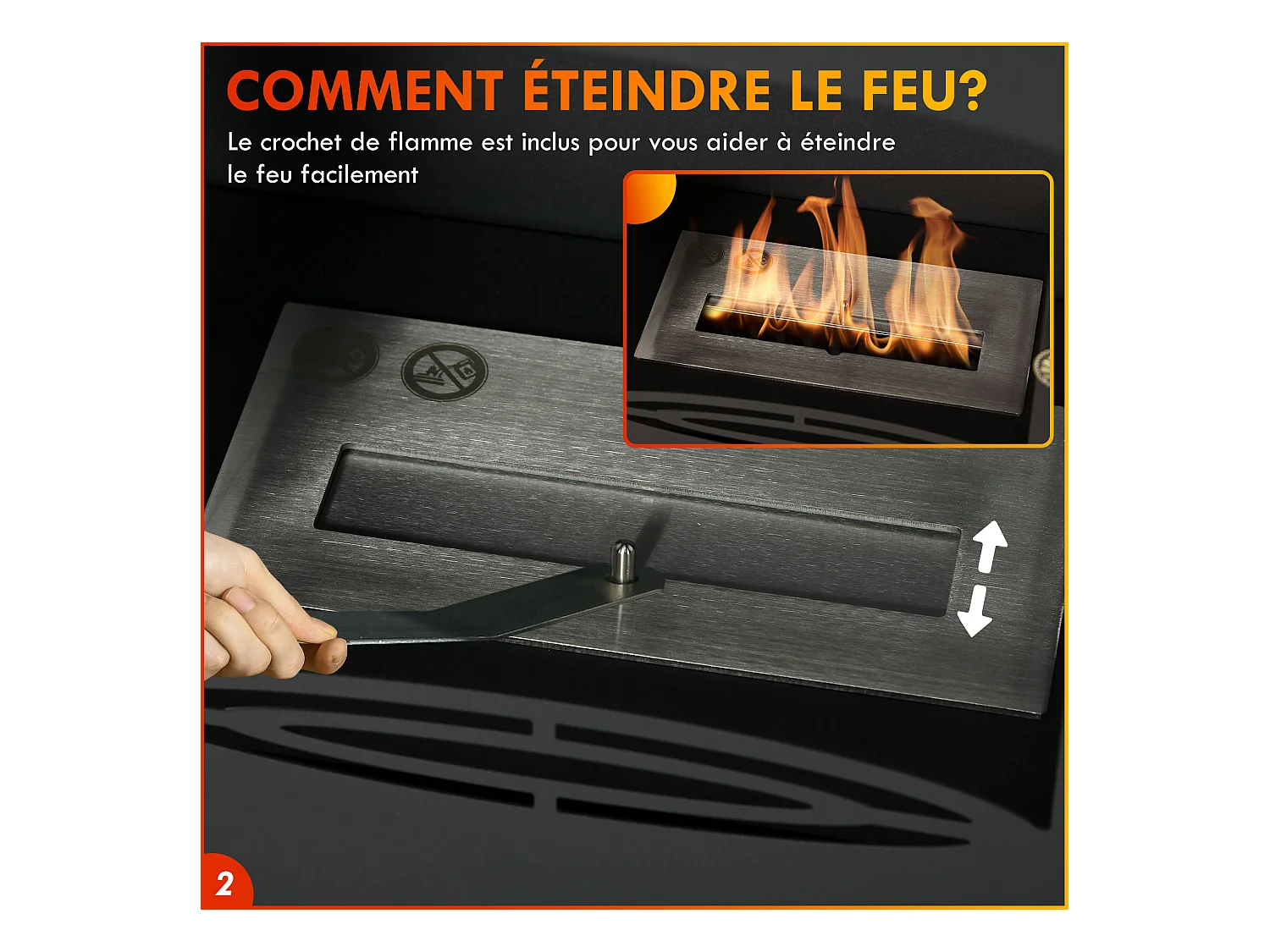 Cheminée bioéthanol sur pied style néo-rétro poêle - brûleur 1,2 L - contrôle de flamme et manche inclus - acier noir