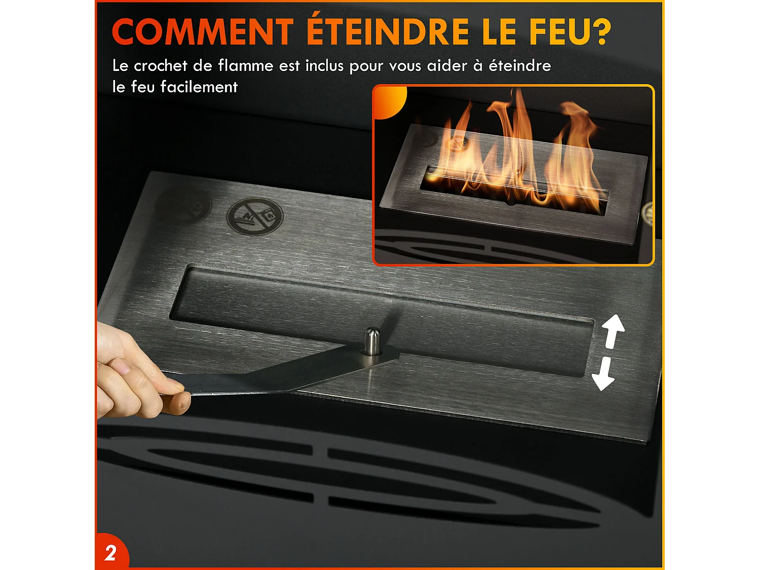 Cheminée bioéthanol sur pied style néo-rétro poêle - brûleur 1,2 L - contrôle de flamme et manche inclus - acier noir