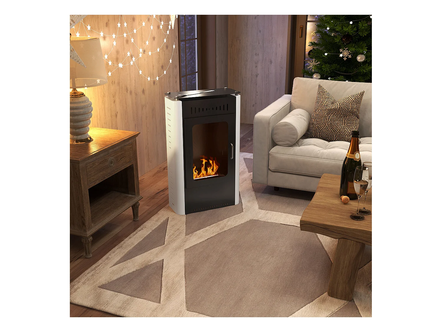 Cheminée bioéthanol design contemporain - étagère - brûleur 1,2 L - contrôle de flamme et manche inclus - acier noir blanc