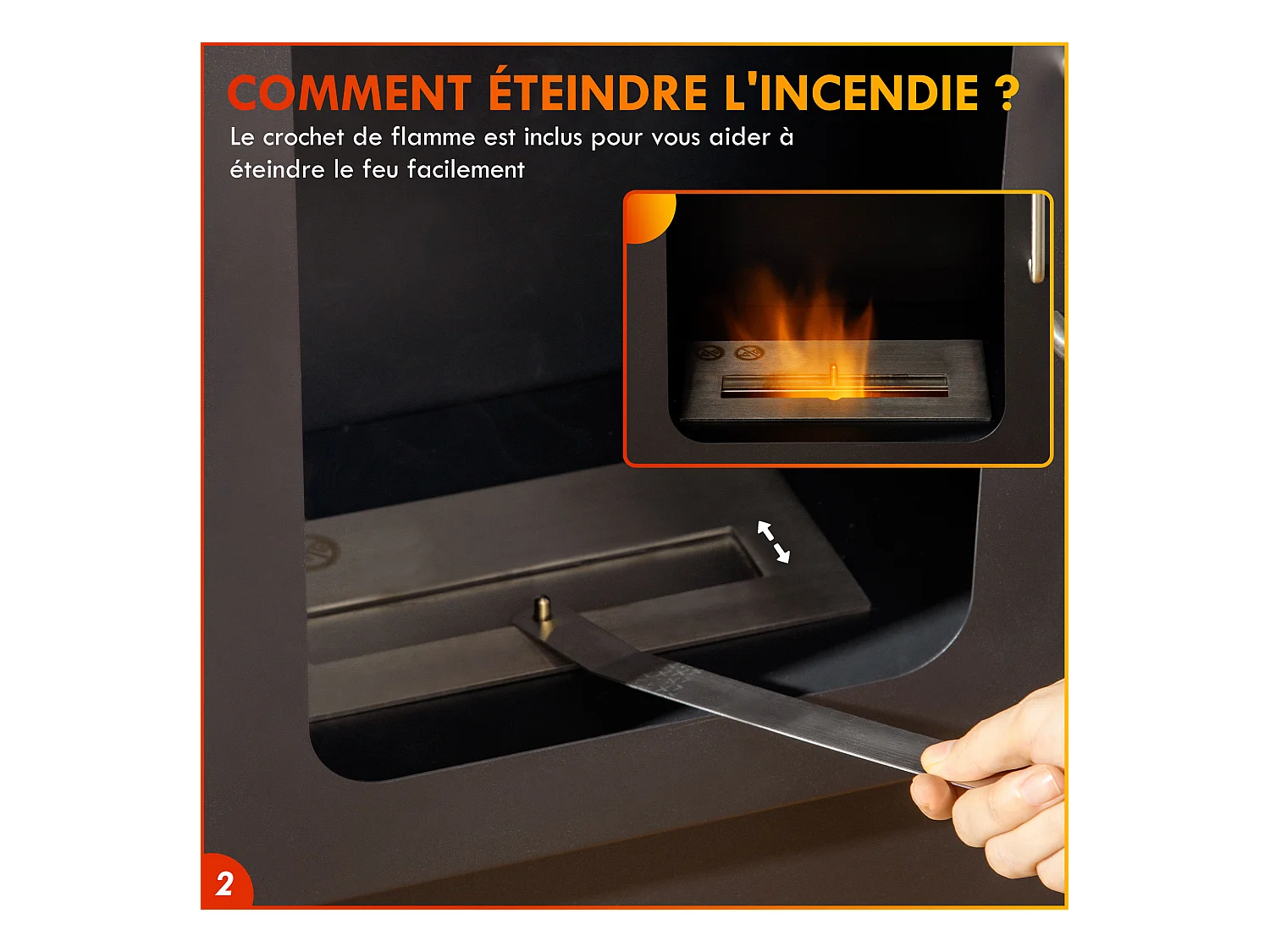 Cheminée bioéthanol design contemporain - étagère - brûleur 1,2 L - contrôle de flamme et manche inclus - acier noir blanc