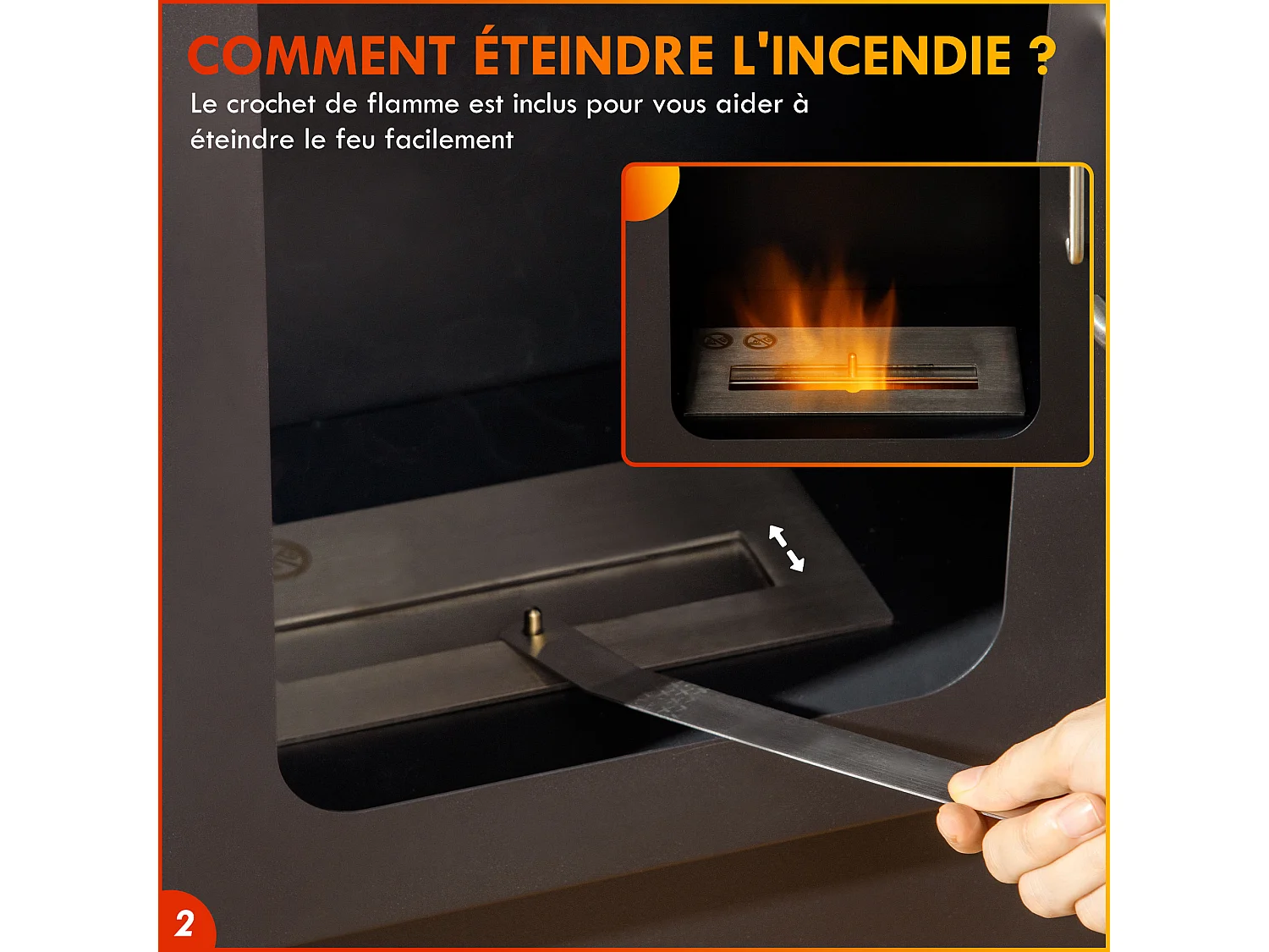 Cheminée bioéthanol design contemporain - étagère - brûleur 1,2 L - contrôle de flamme et manche inclus - acier noir blanc