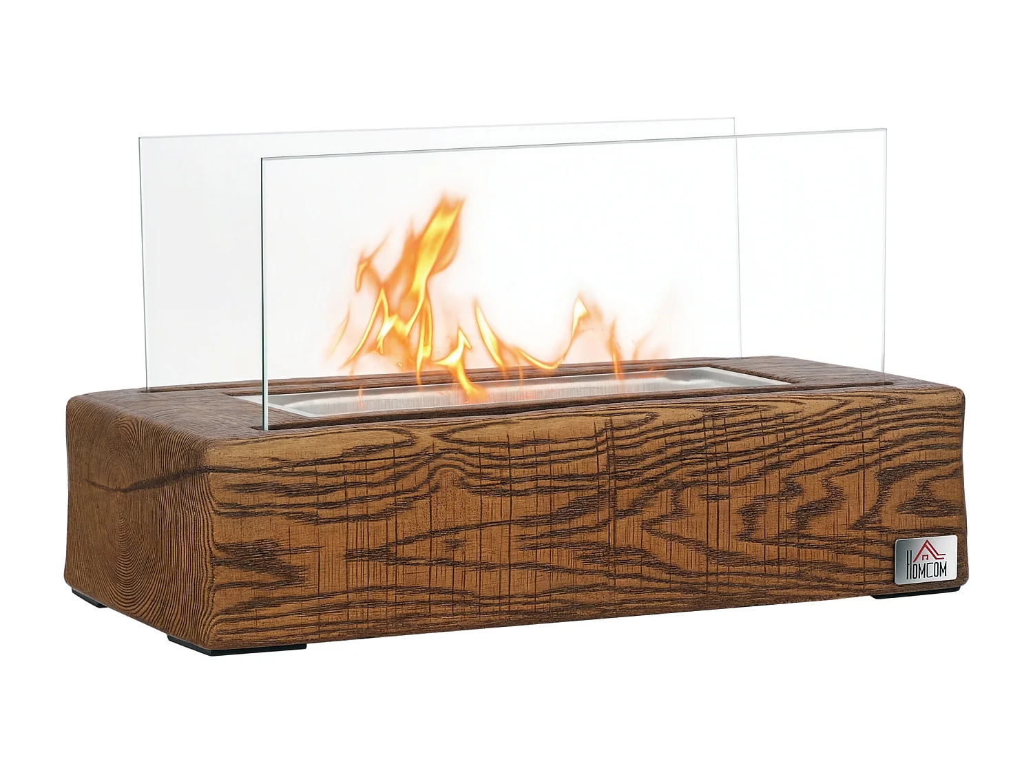 Cheminée portable à poser bioéthanol avec réservoir 0,15 L couverture 18 m² - design bûche de bois - dim. 33L x 16l x 18H cm