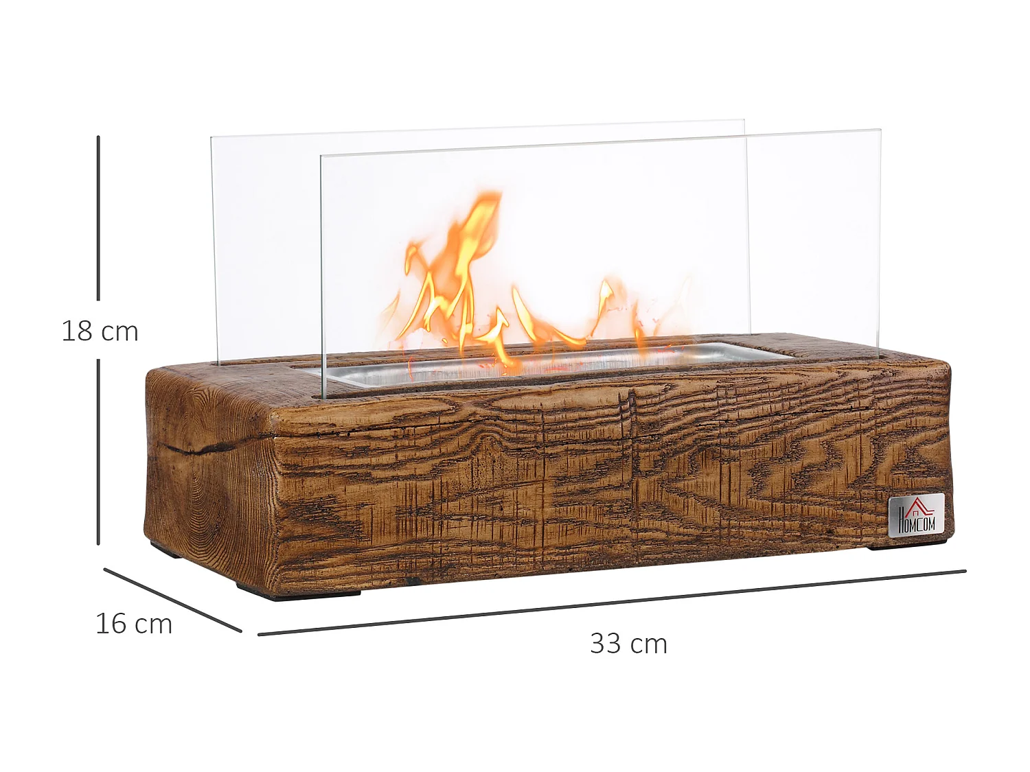 Cheminée portable à poser bioéthanol avec réservoir 0,15 L couverture 18 m² - design bûche de bois - dim. 33L x 16l x 18H cm