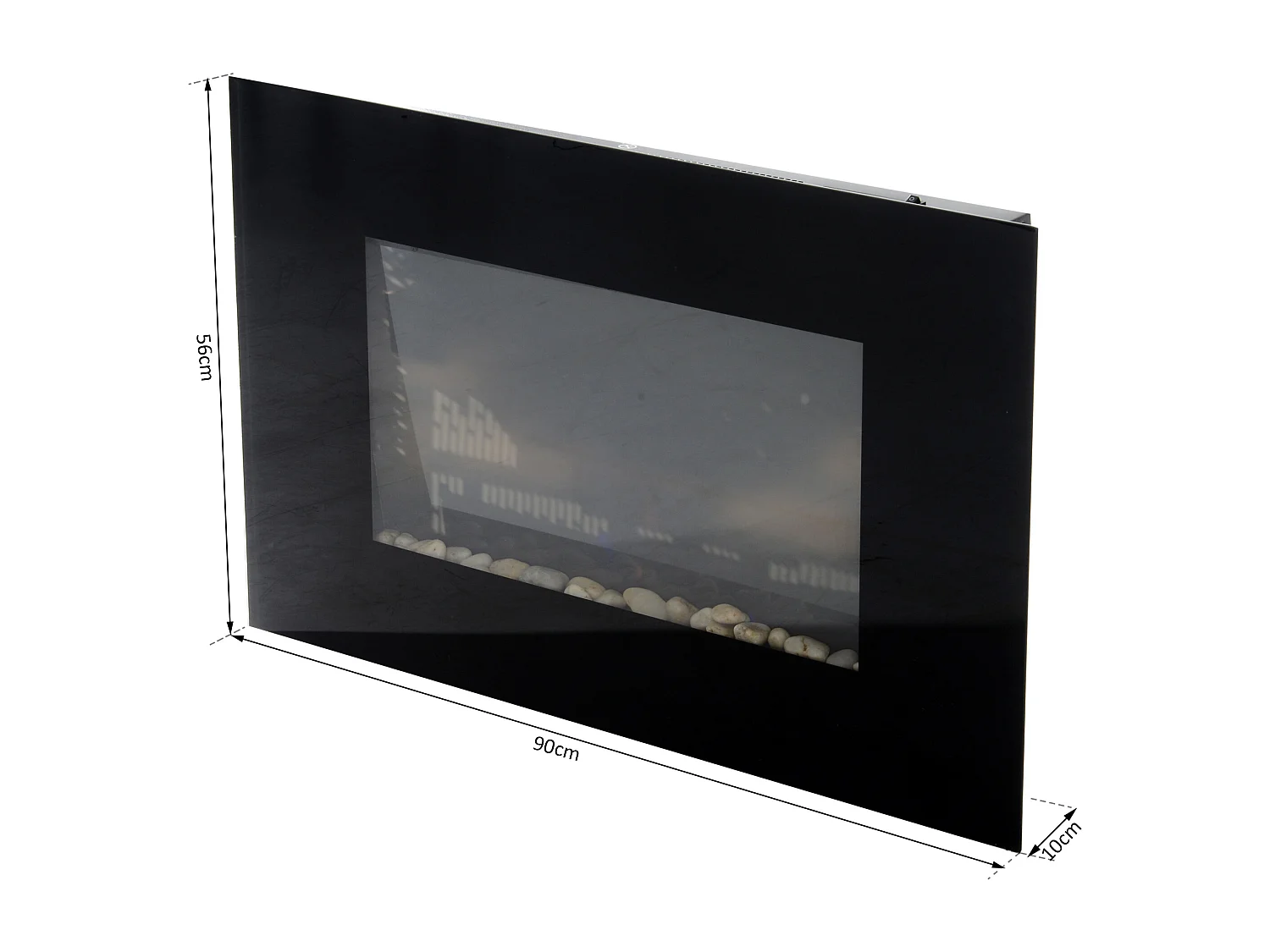 Cheminée électrique murale LED 7 effets flammes + 7 couleurs ambiance + galets télécommande thermostat 1000-2000 W minuterie noir