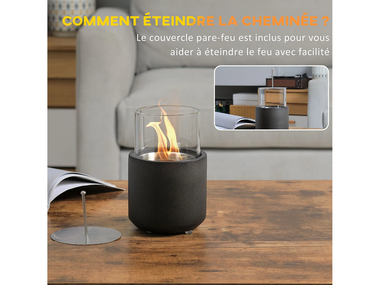 Cheminée portable à poser bioéthanol avec réservoir 0,4 L couverture 18 m² - design vase - dim. 12L x 12l x 19H cm