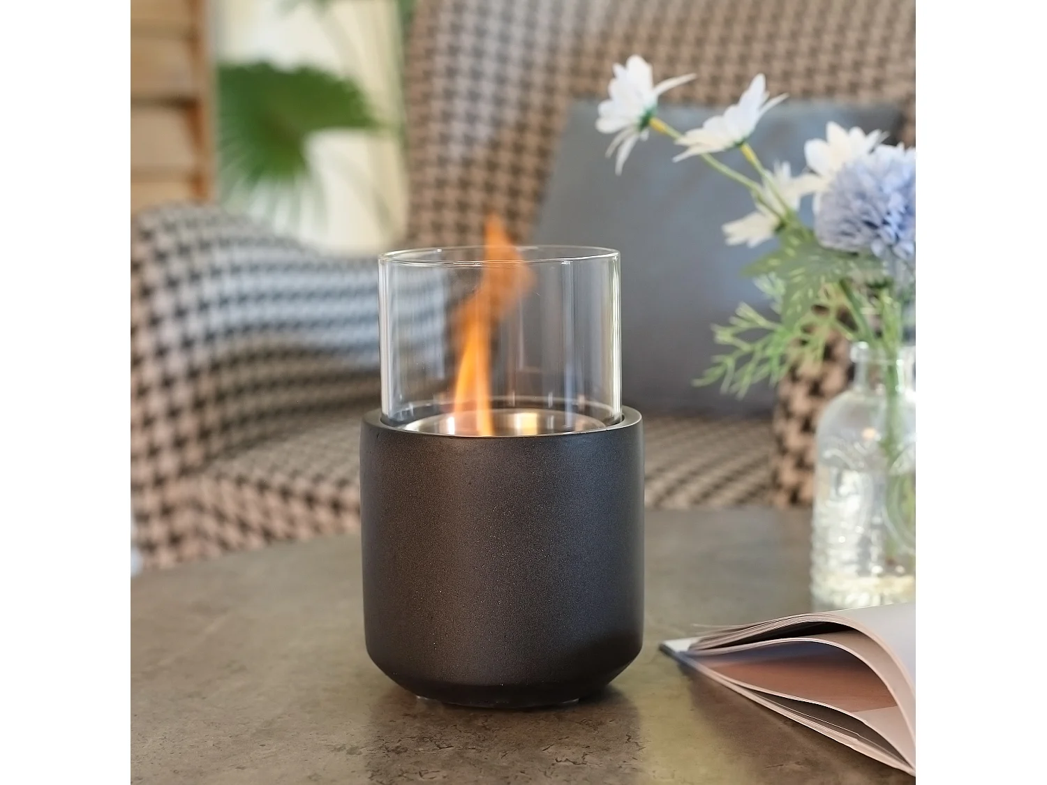 Cheminée portable à poser bioéthanol avec réservoir 0,4 L couverture 18 m² - design vase - dim. 12L x 12l x 19H cm